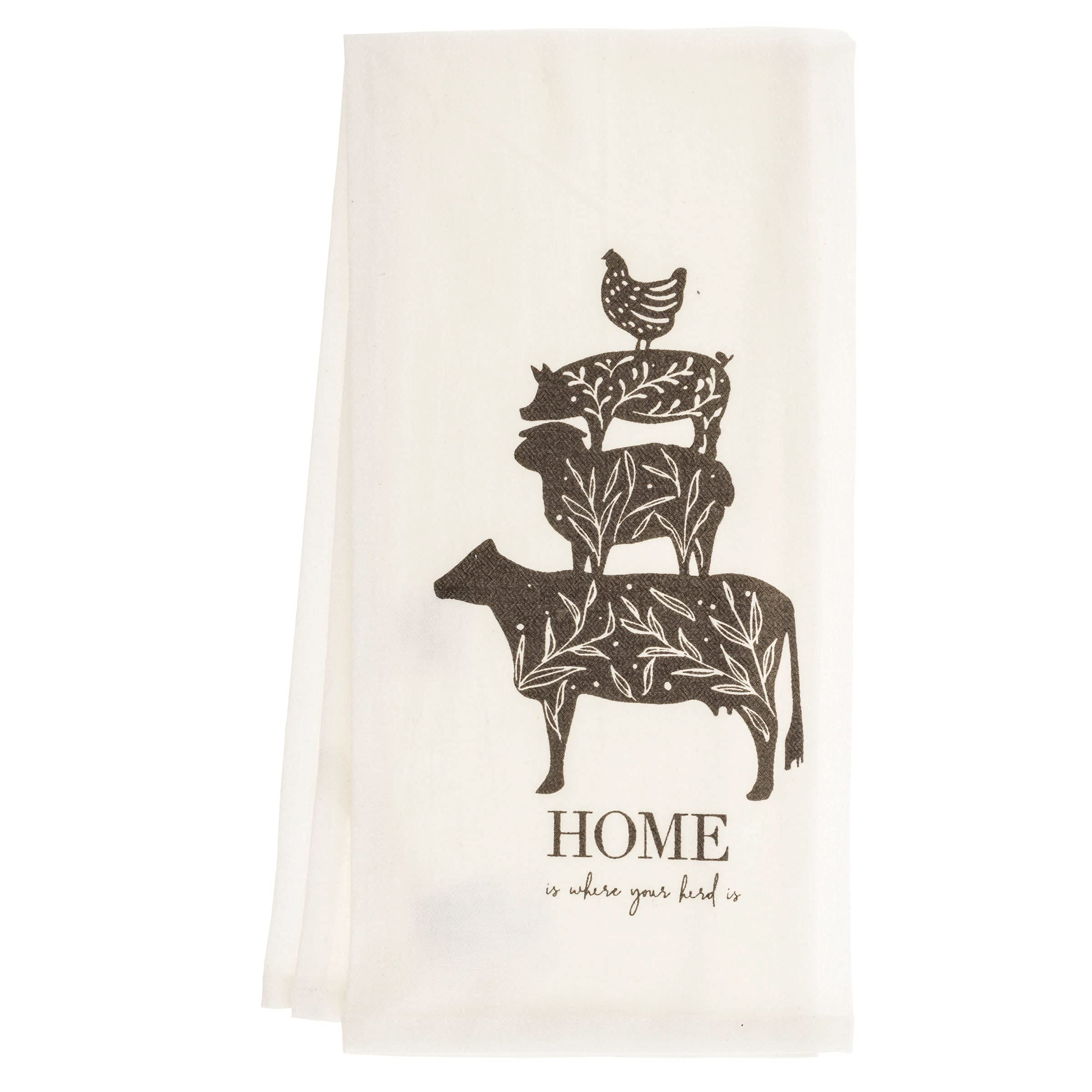 Karma Home Is Where Your Herd Is Tea Towel - 100% Cotton Hand Towels For The Kitchen - Modern Home Decor - Black And White 28.00
