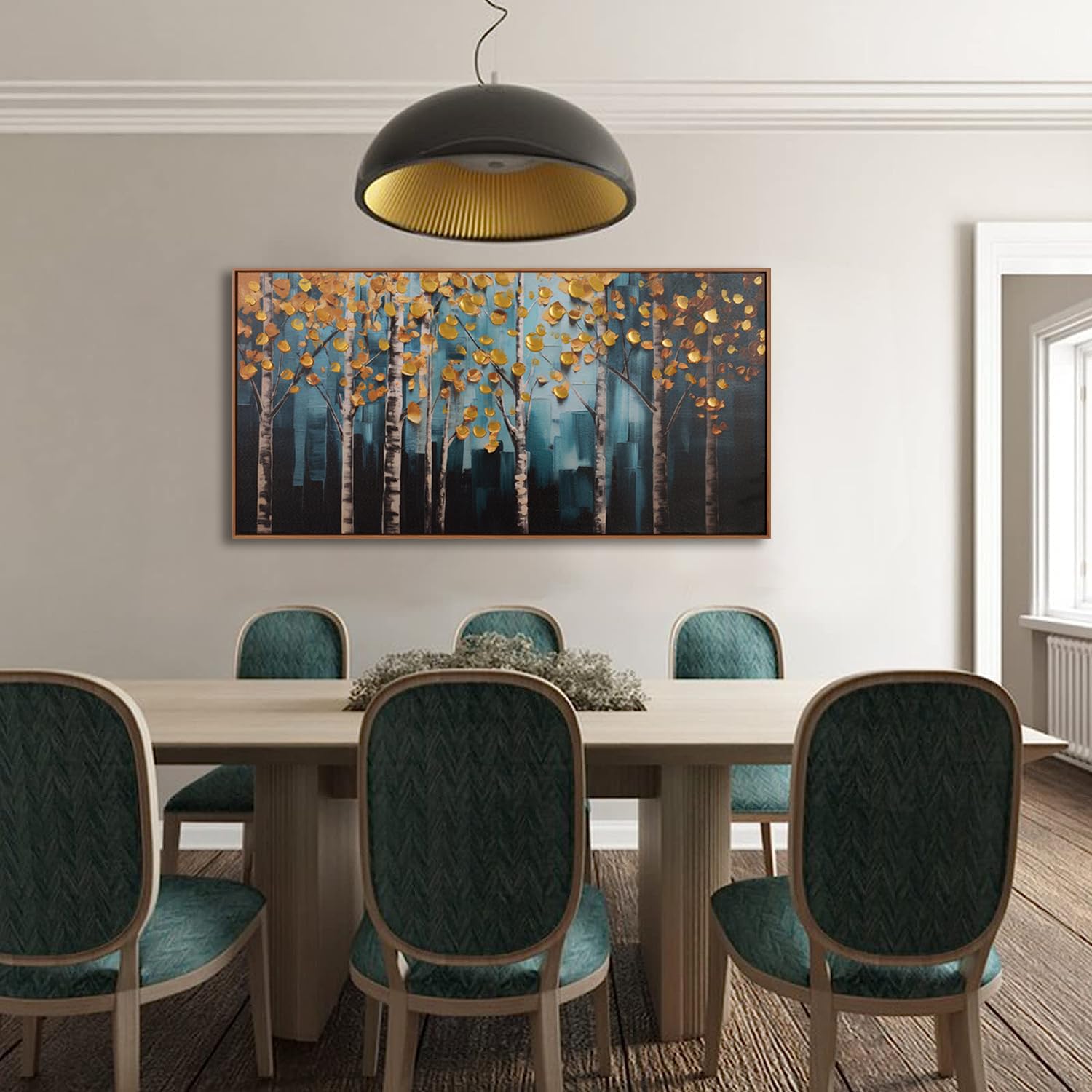 Framed Wall Art Golden Autumn Scene Nature Decor Canvas Print Gold Abstract Tree Painting Picture Artwork Framed For Living Room