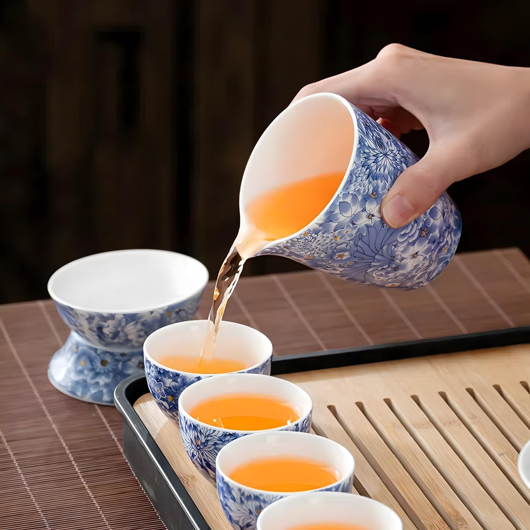 ICHAG Chinese Tea Set, Gongfu Tea Sets for Adults, Asian Gaiwan Teaset, 14-Piece Yangzhi Jade (?????) with Suspended Gaiwan & Te