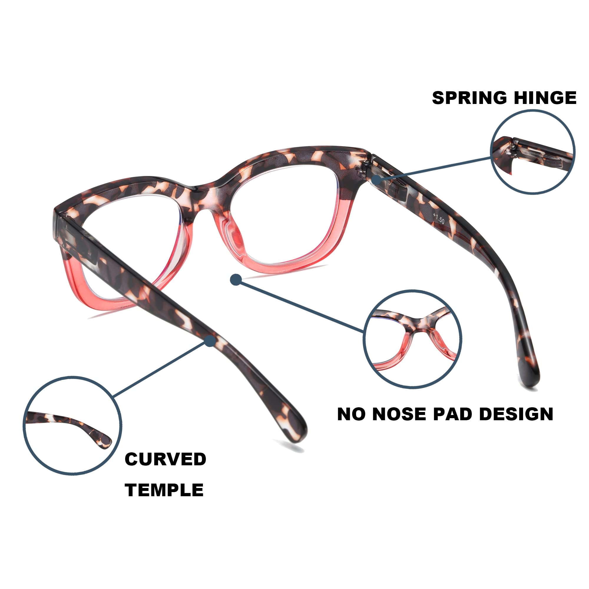Zxyoo Oversized Reading Glasses For Women,3 Pack Blue Light Blocking Computer Spring Hinge Readers(Yellow Sunsetblue Sunsetpink