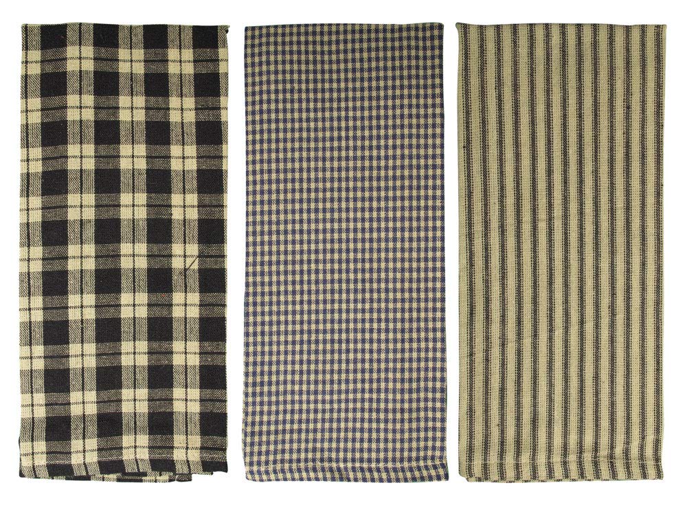 Fillurbasket Black Farmhouse Kitchen Towels Set Of 3 Striped Buffalo Checked Plaid Dish Towels Black And Tan Towels For Decor Di