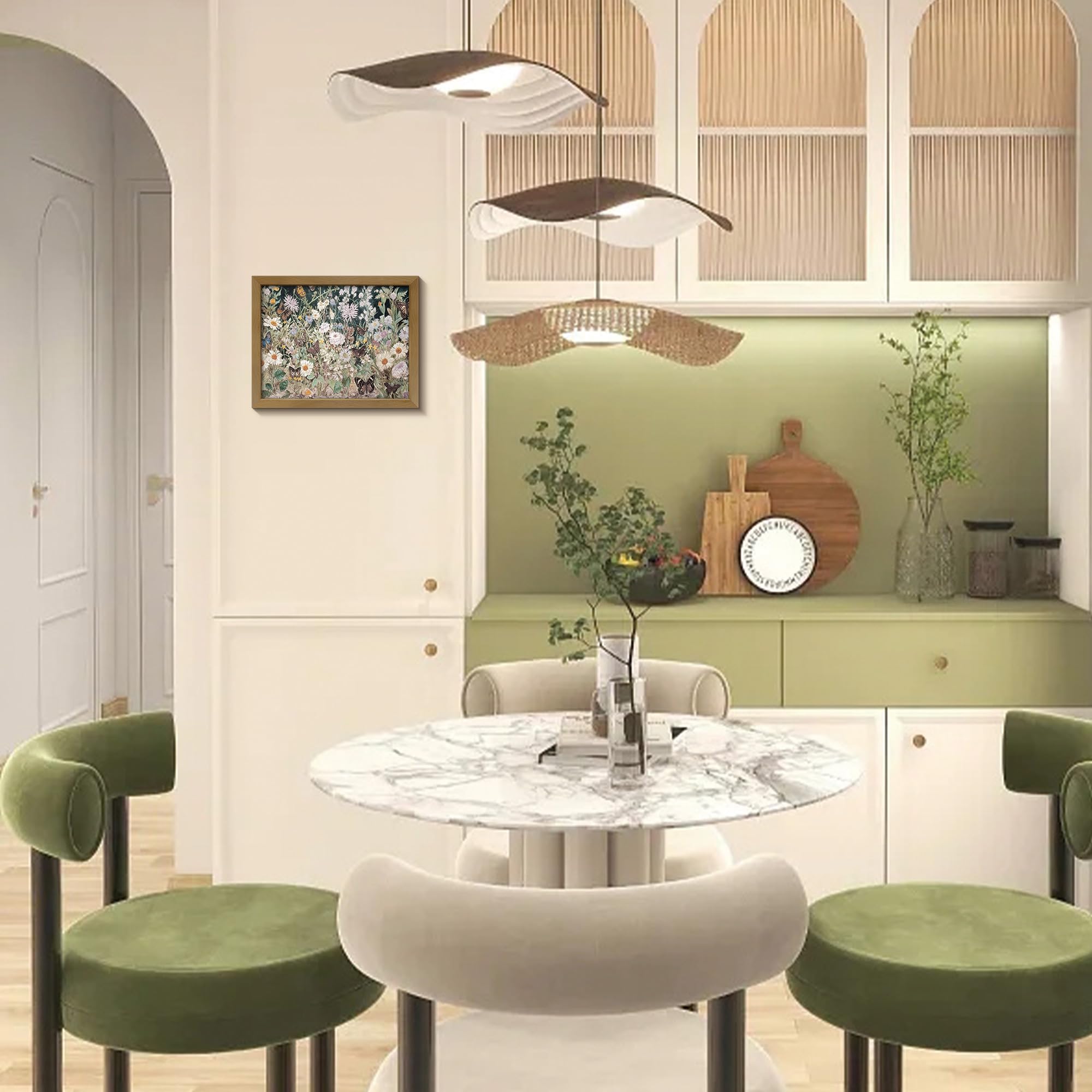 Banmu Wildflowers Butterfly Garden Painting - Spring Dark Botanical Wall Art, Jewel Toned Floral Painting For Bedroom Decor, Liv