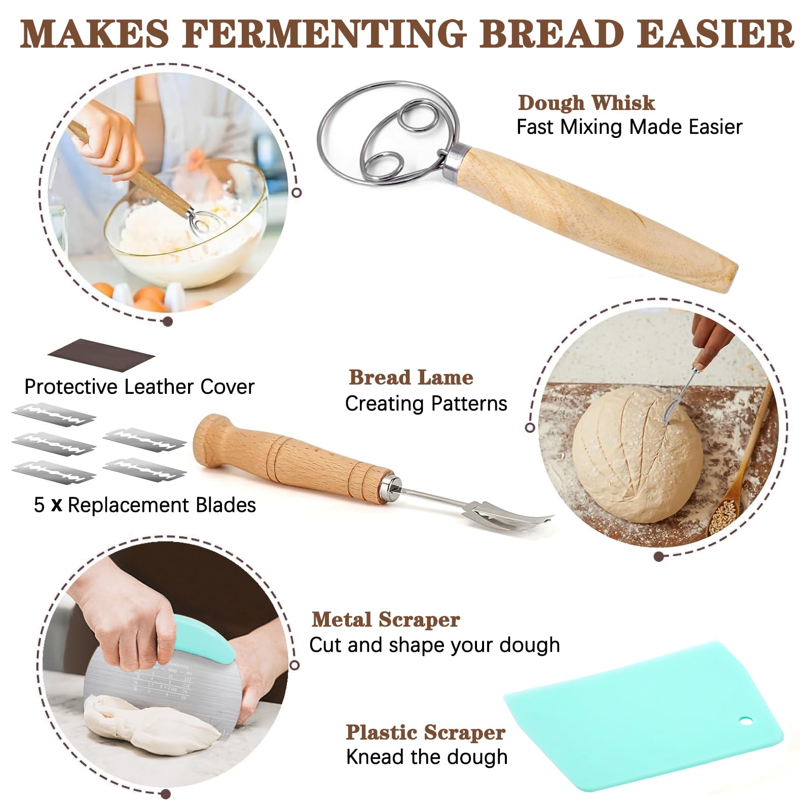 Meilzer Banneton Bread Proofing Basket Gift Set,Round 10'' & Oval 10'' Sourdough Bowls With Cotton And Linen Liner And Other Bre