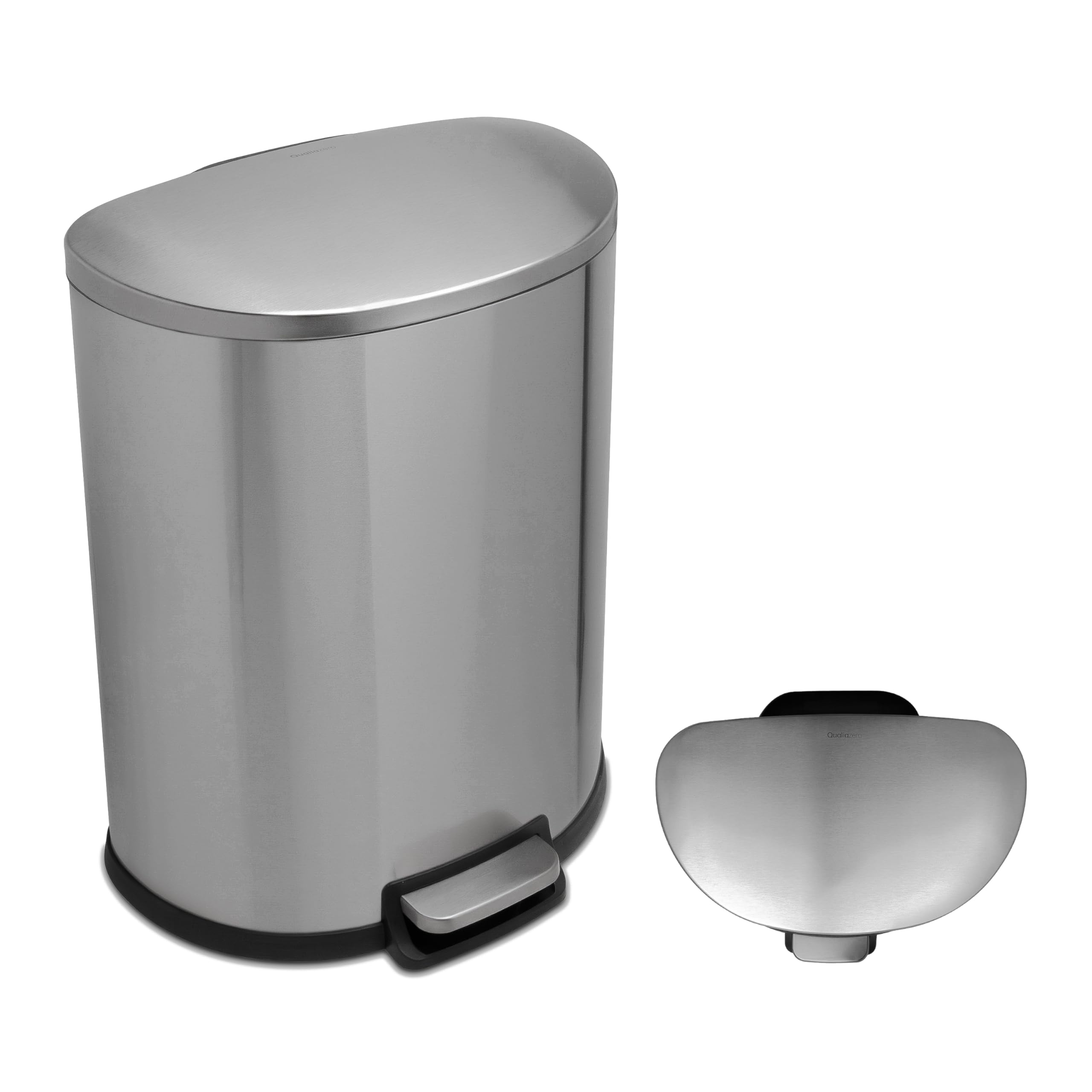 Qualiazero 50L/13 Gallon Stainless Steel Trashcan, Soft Close Lid & Smudge-Free Finish, Ideal For Home And Business Use, D Shape