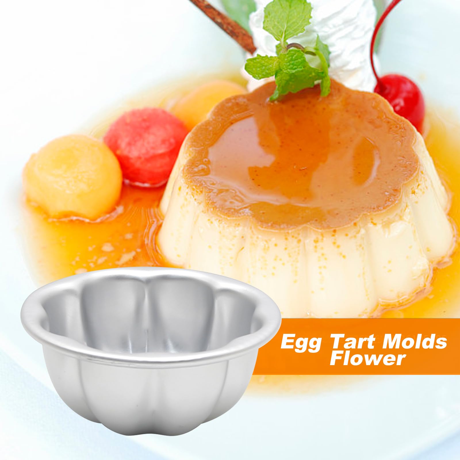 6 Pcs Egg Tart Molds Aluminum Alloy Cake Tartlets Baking Tool Flower Shape Non-Stick Egg Tart Molds 3.5 X1.6Inch Muffin Cupcake