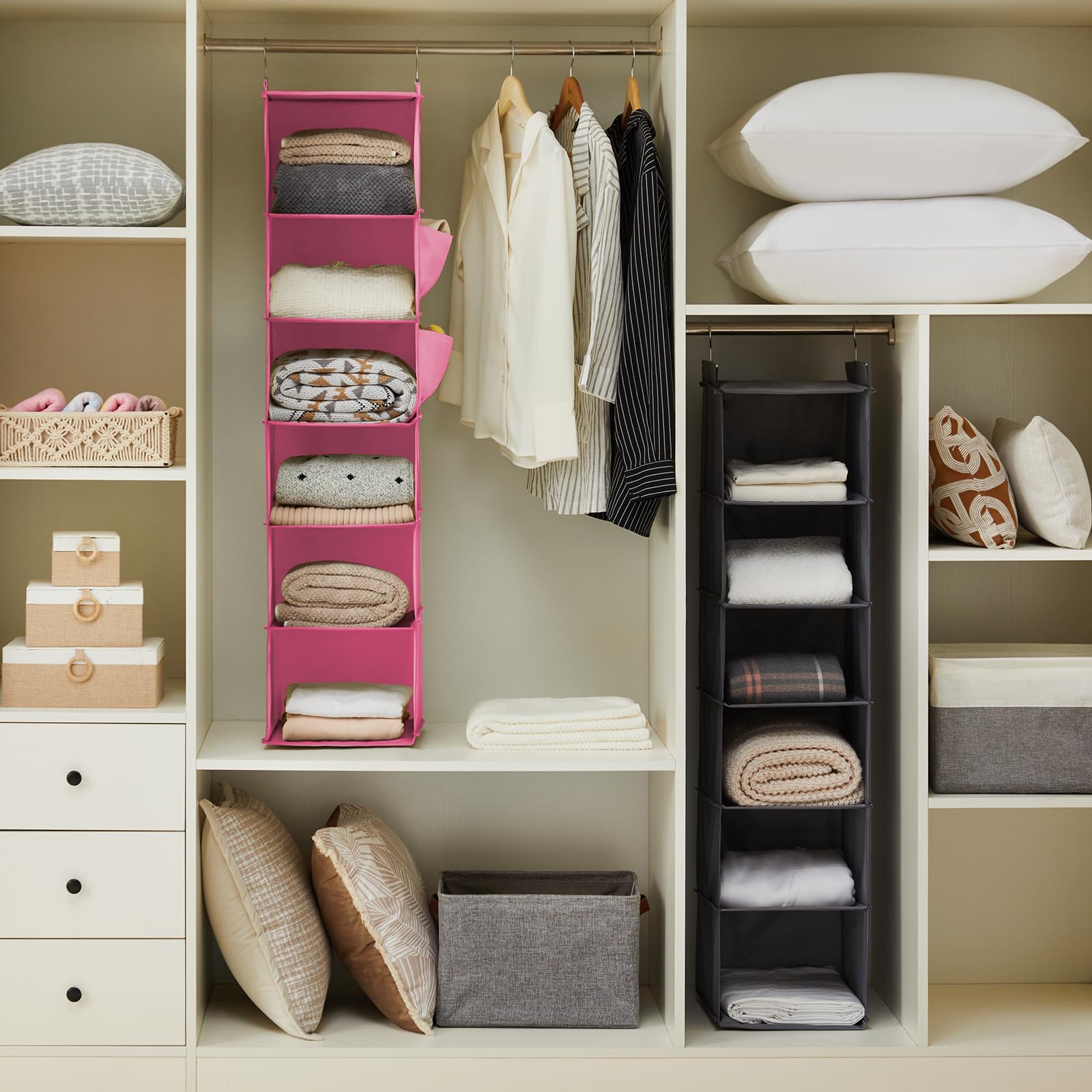 Youdenova Hanging Closet Organizer, Closet Hanging Storage Shelves (Pink)