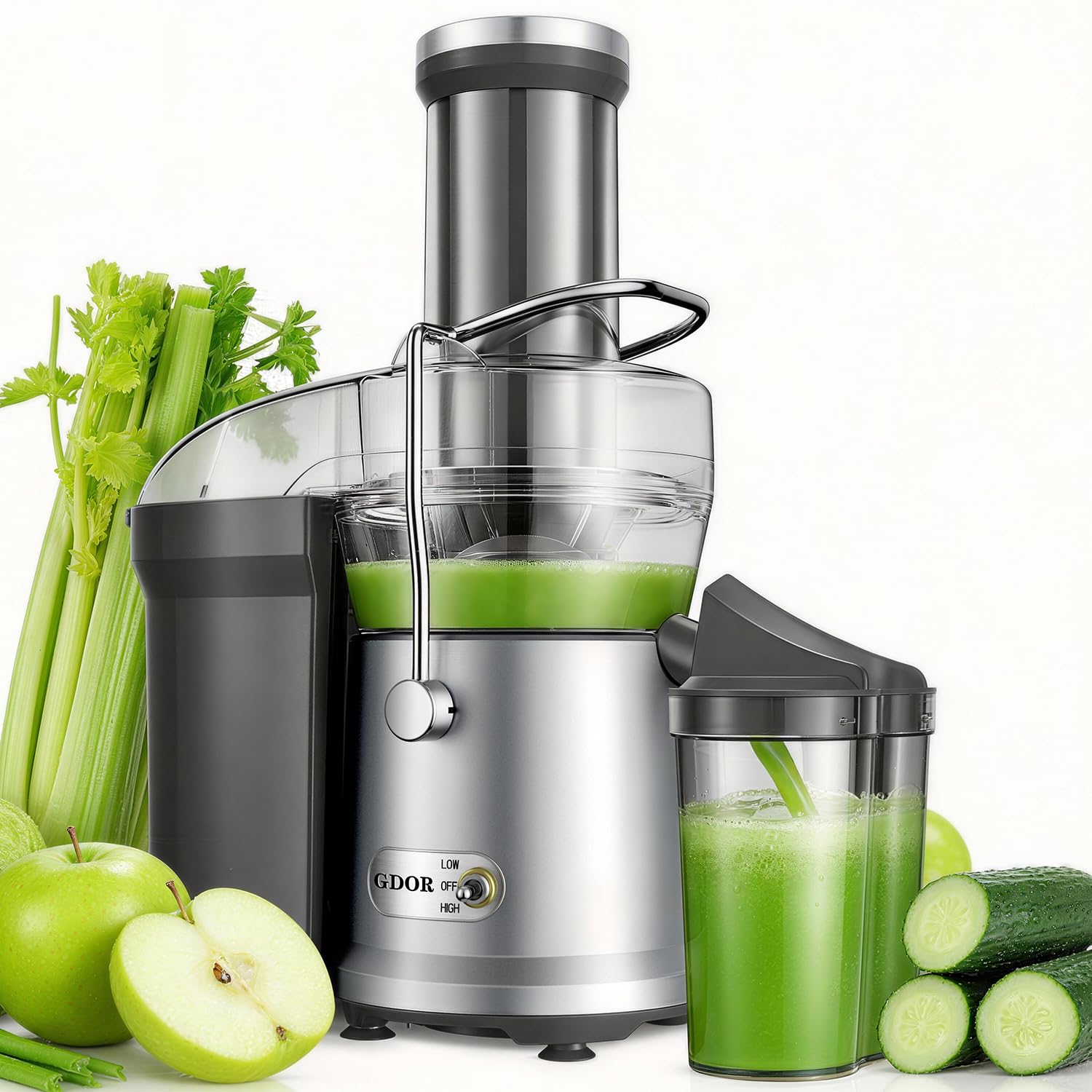 Powerful Gdor 1200W Juicer With Larger 3.2 Feed Chute, Titanium Enhanced Cutting System, Centrifugal Juice Extractor Maker With