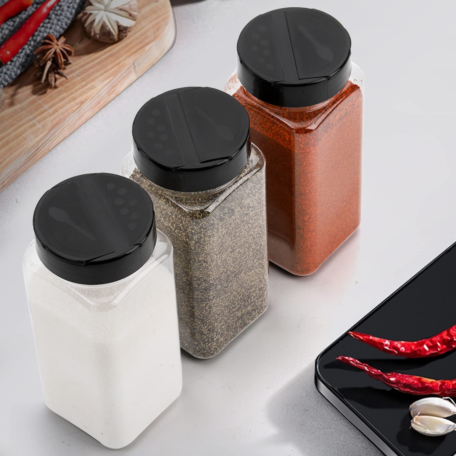 Hacaroa 16 Pack 21 Oz Plastic Spice Jars With Shaker/Pourer Lids, Square Empty Seasoning Containers Clear Spice Bottles For Dry