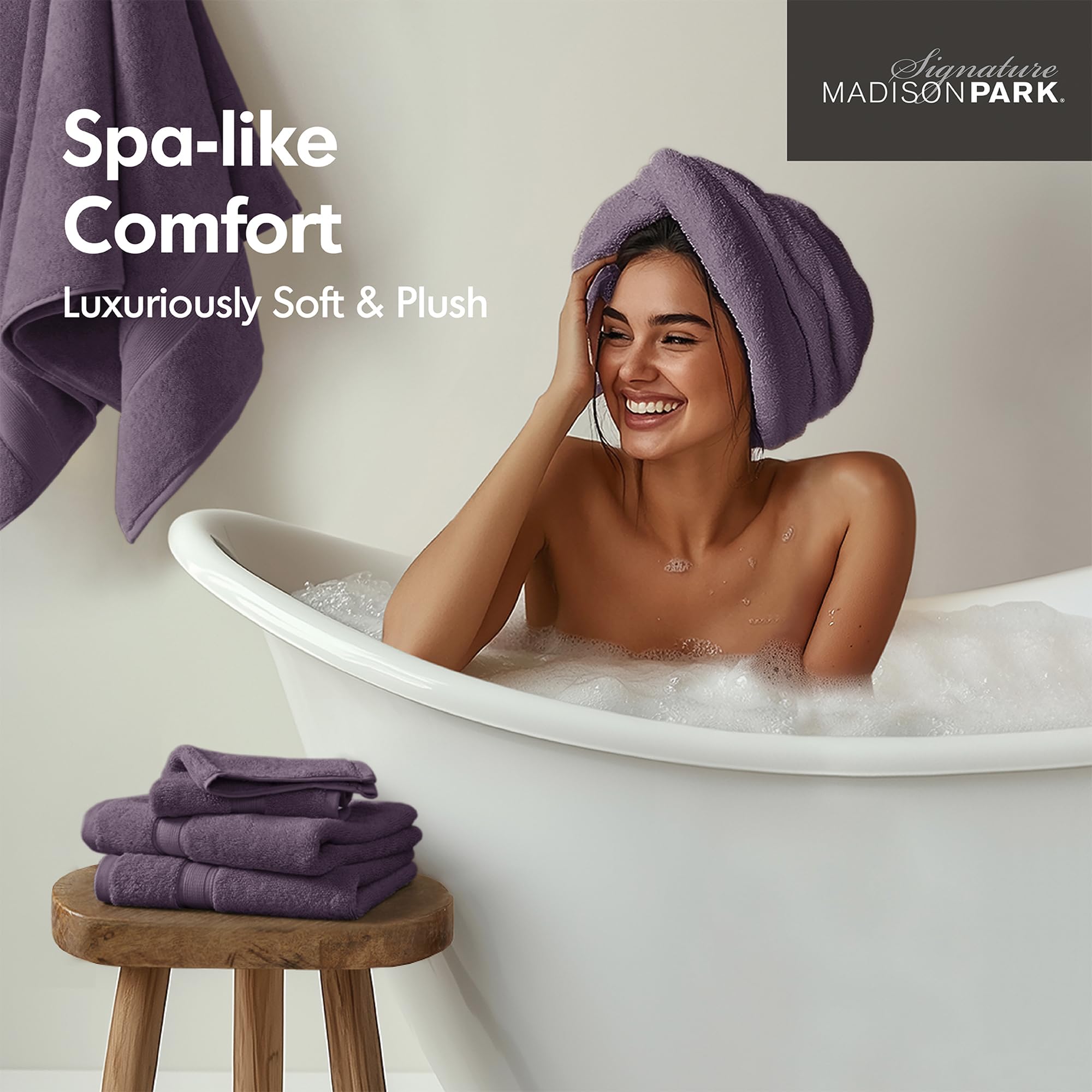 MADISON PARK SIGNATURE 800GSM 100% Cotton Luxury Turkish Bathroom Towels Oversized Linen Cotton Bath Towel Set  8-Piece Include 2 Bath Towels  2 Hand Towels & 4 Wash Towels  Purple