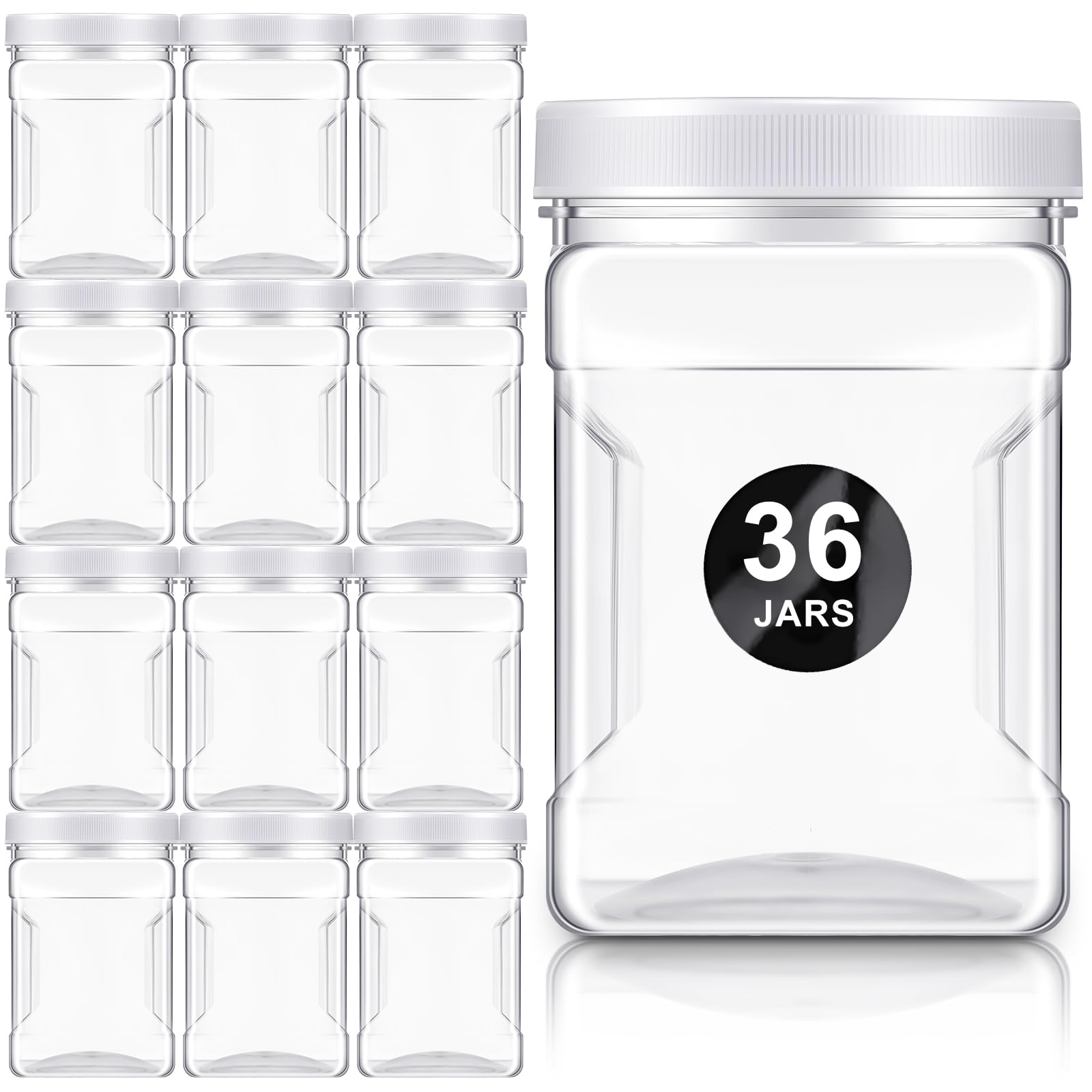Gerrii 36 Pcs 27 Oz Plastic Storage Jars with Lids, Clear Wide Mouth Square Plastic mason Containers, Paint Storage Containers w