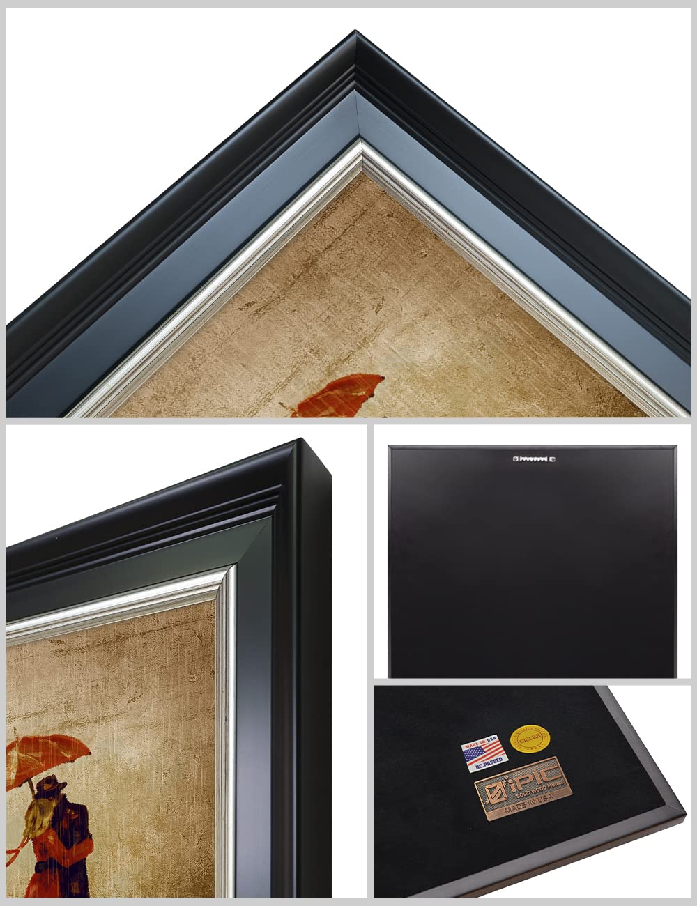 Ipic - Our First Kiss Personalized Framed Wall Art With Names And Date On, Giclee Prints With Solid Wood Frame, Customized Gift