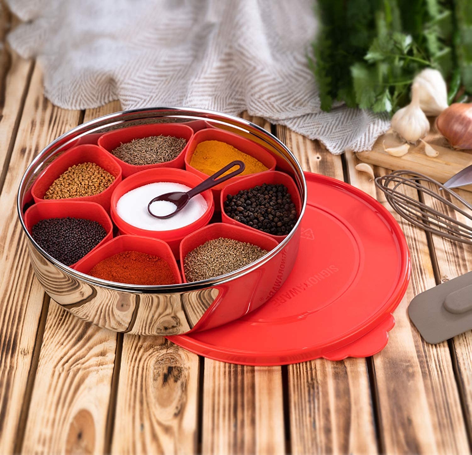 Signora Ware Spice Magic Box Masala Container Spice Set Stainless Steel 1 Piece (Multicolor)