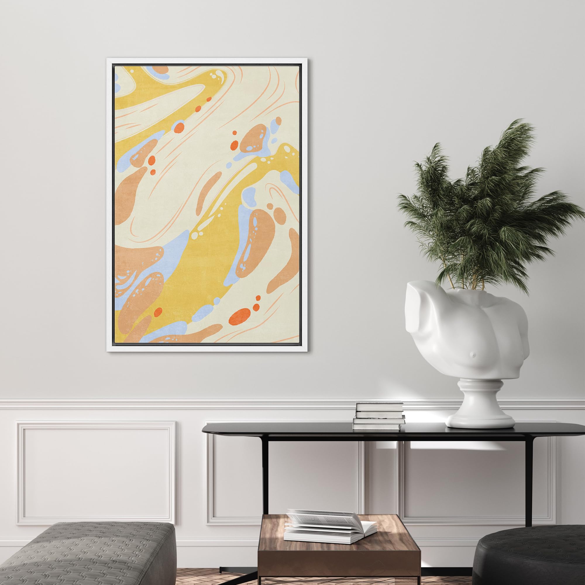 Signford Framed Canvas Print Wall Art Vintage 2000S 90S 80S Swirl Abstract Geometric Illustration Minimalism Decorative Colorful