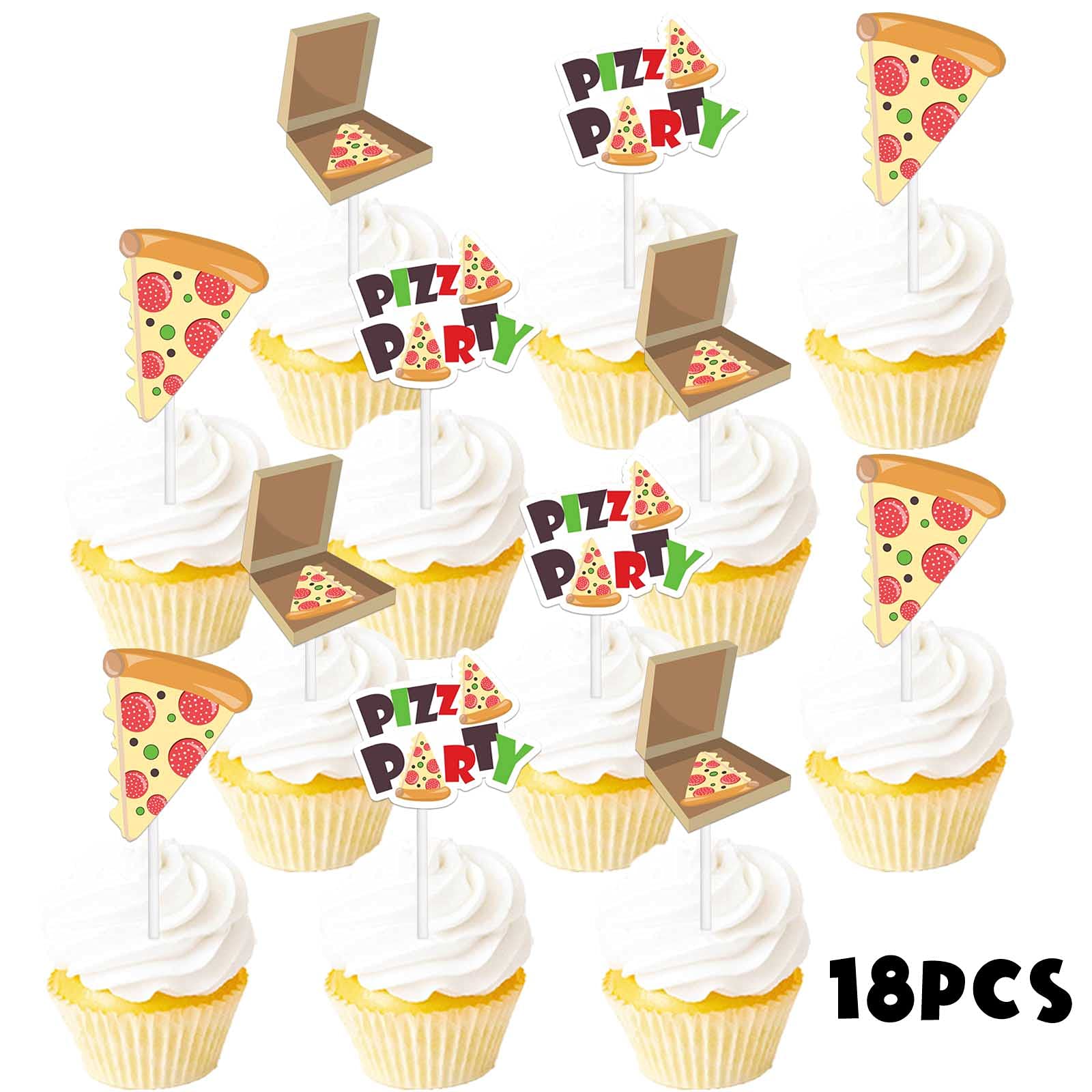18Pcs Colorful Glitter Pizza Party Dessert Cupcake Topper Baby Shower Fast Food Theme Decor Supplies Boys Girls Happy Birthday D