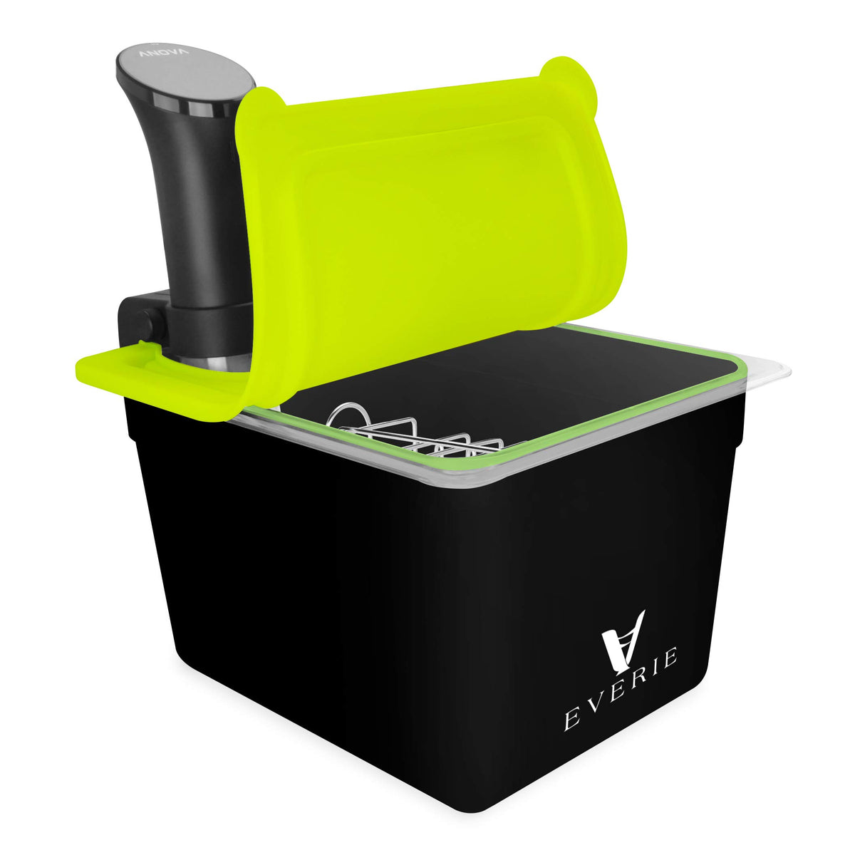Everie Sous Vide Container With Universal Silicone Lid And Rack Sleeve Compatible Anova All Models,Breville Joule, Instant Pot C
