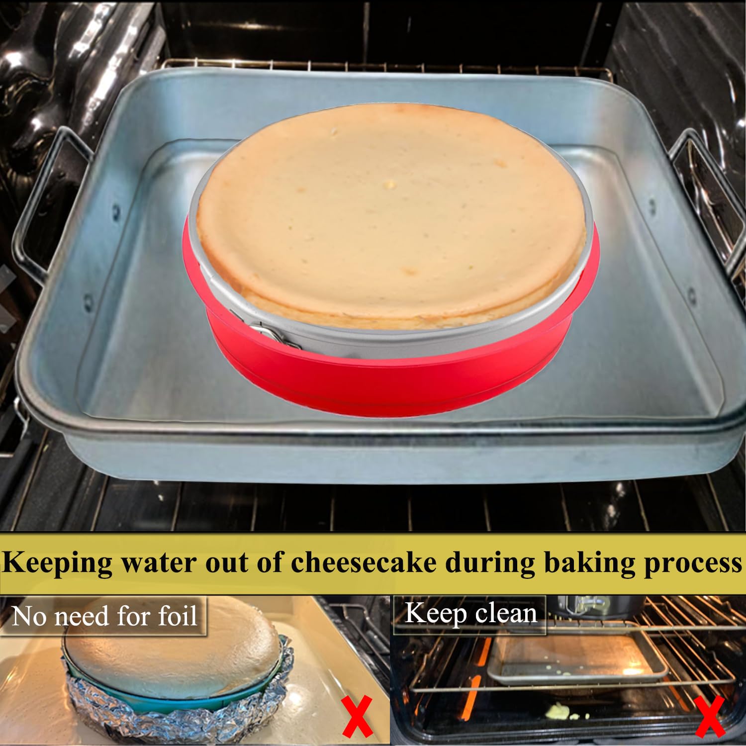 Gbyan Springform Pan Protector For 8 Inch, 8.5 Inch Springform Pan Round Cheesecake Water Bath Pan Silicone Baking Pan Accessori