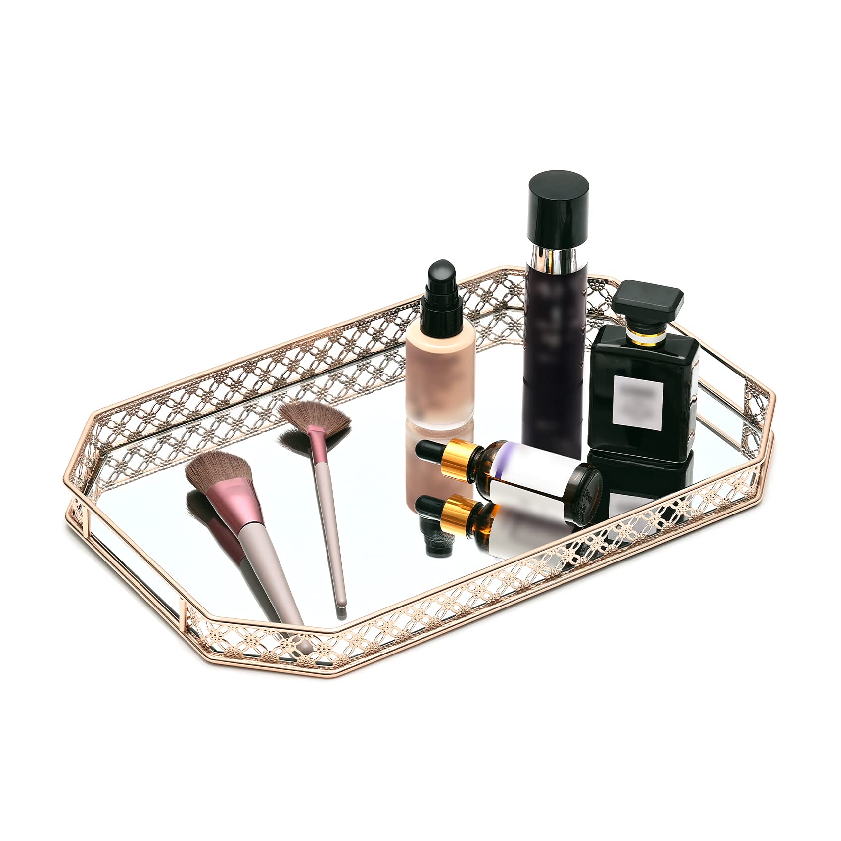 Gold Mirror Tray, Perfume Tray For Dresser, Gold Vanity Trays For Bathroom And Home Decor, 11.6 X 7.7 X 1.2 Inches