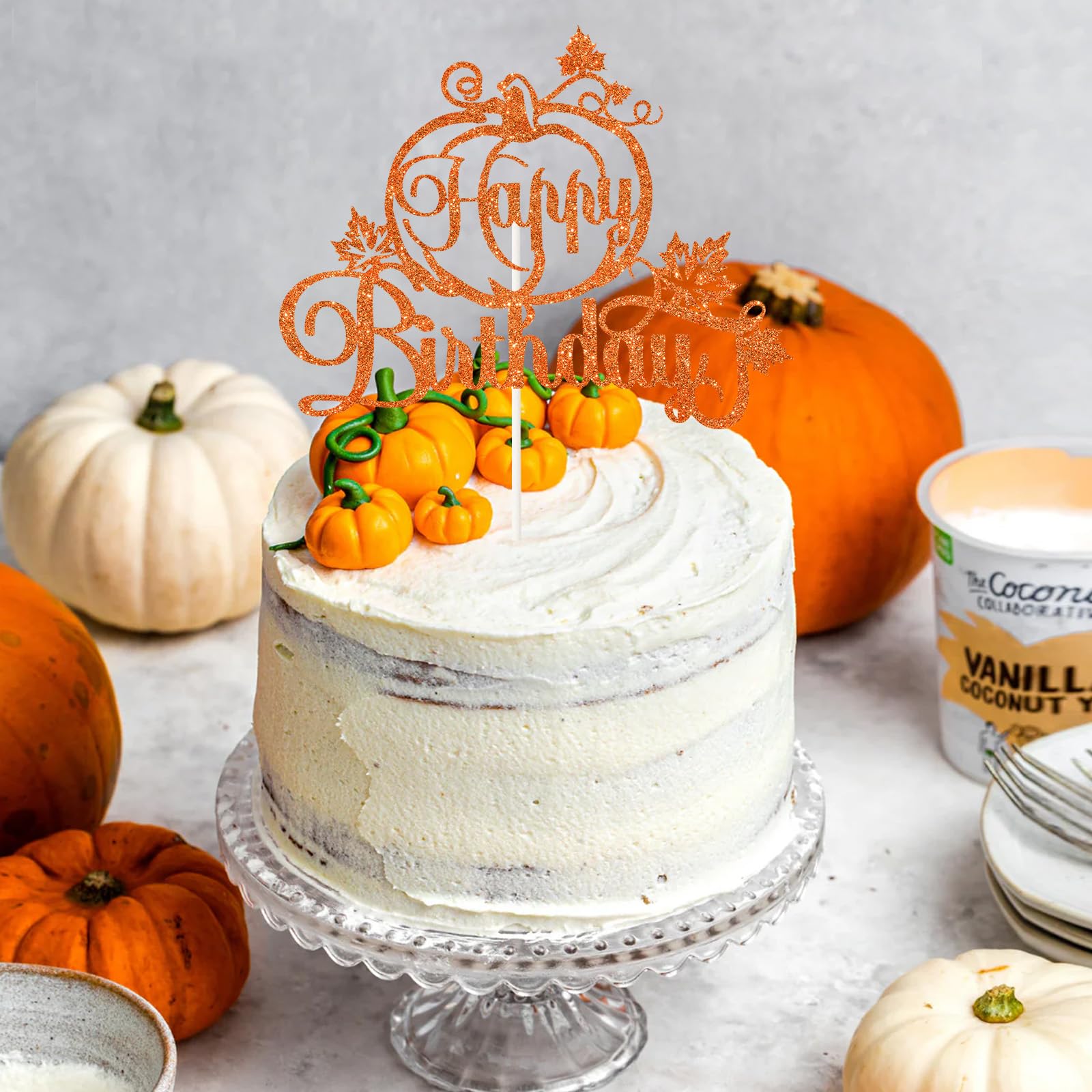 Pumpkin Happy Birthday Cake Topper - Fall Harvest Autumn Little Pumpkin Theme for Boys Girls Men Women Cake Decor - Birthday Hal