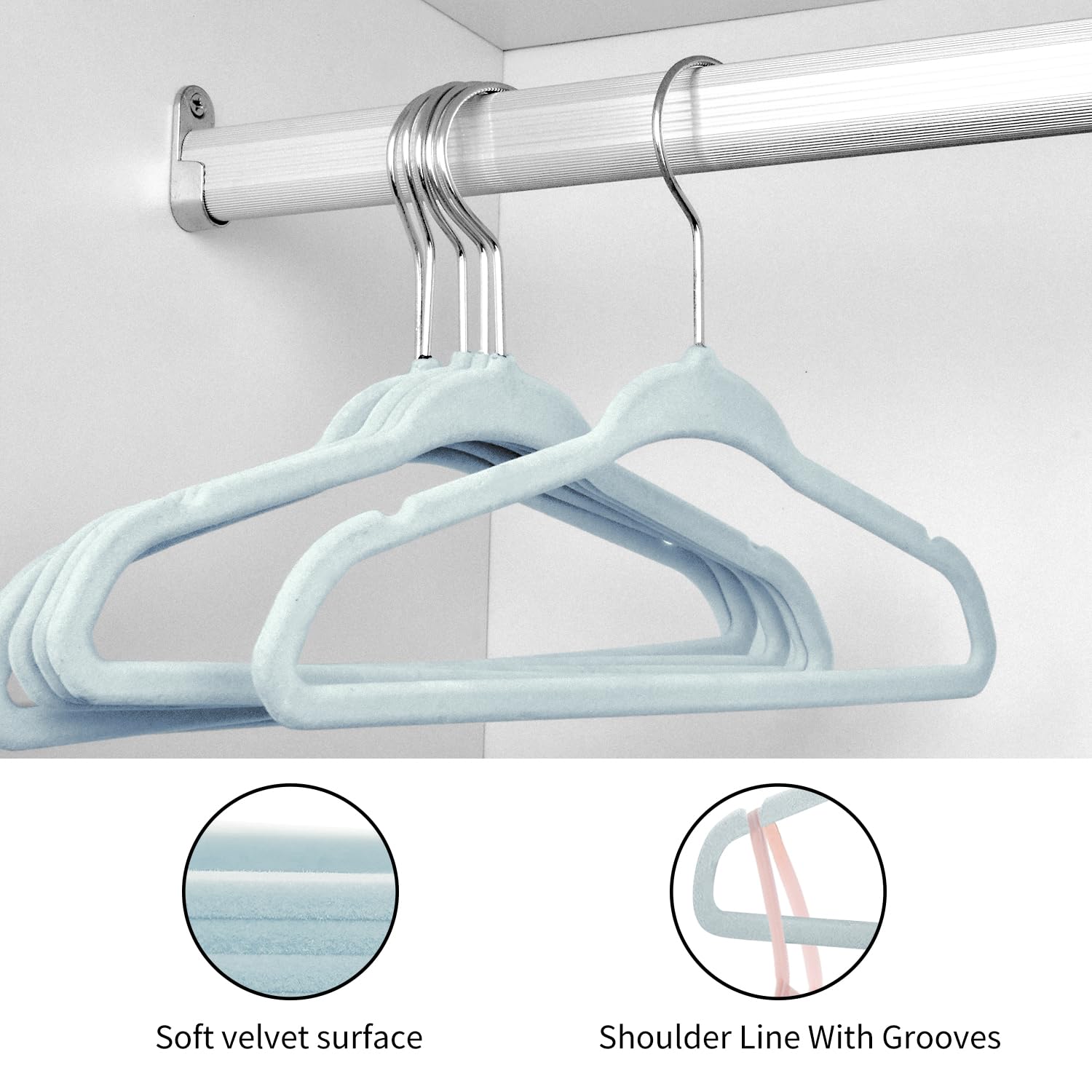 Mangokit Childrens-Clothes-Hangers, 30 Pack (28Cm, Blue) - Non-Slip Velvet Hangers, Ultra-Slim Space Saving, Swivel Hook, Durabl