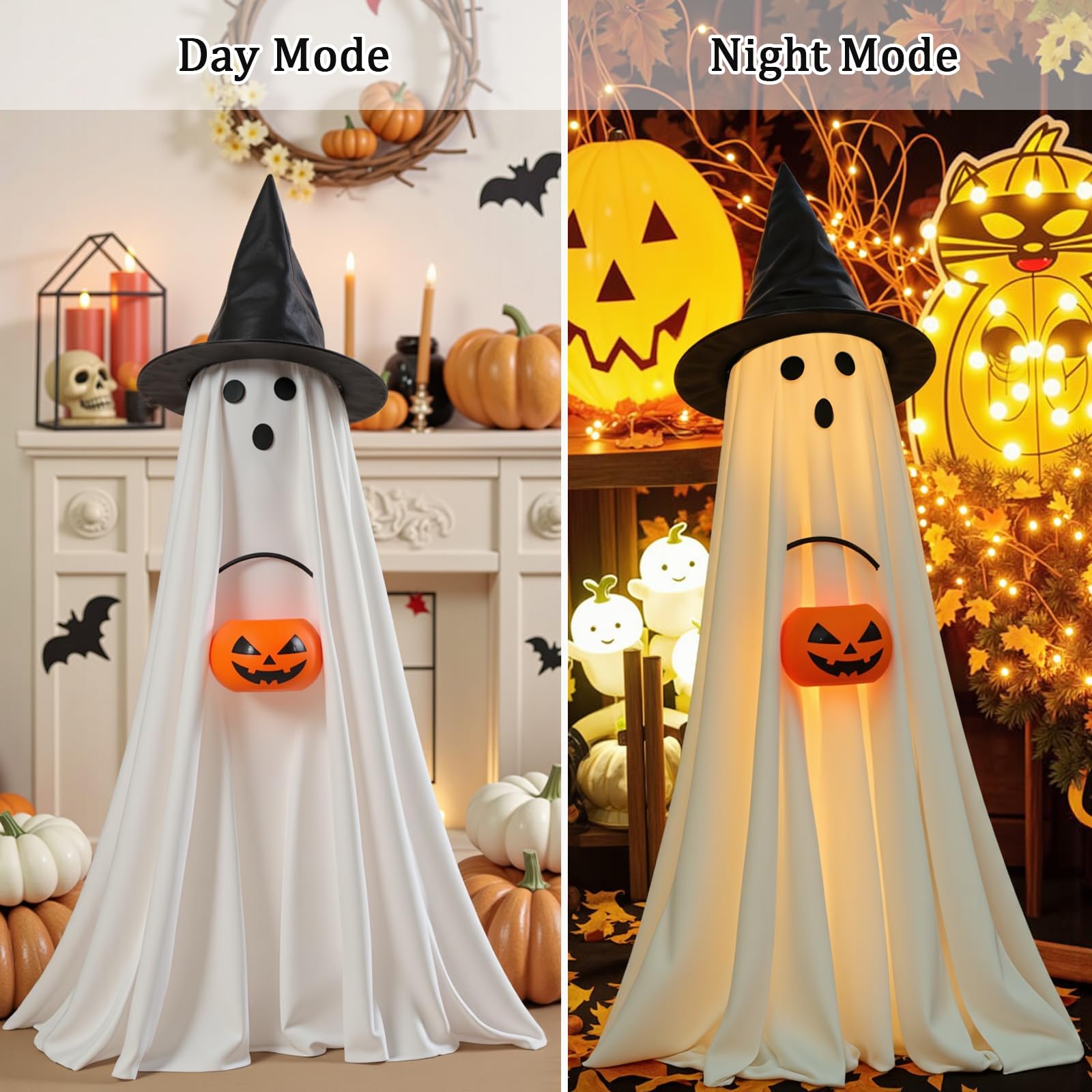 Halloween Decorations Indoor Outdoor, 2 Packs Light Up Spooky Ghost with Pumpkin Halloween Decor Crafts, Indoor Cute Party Ghost