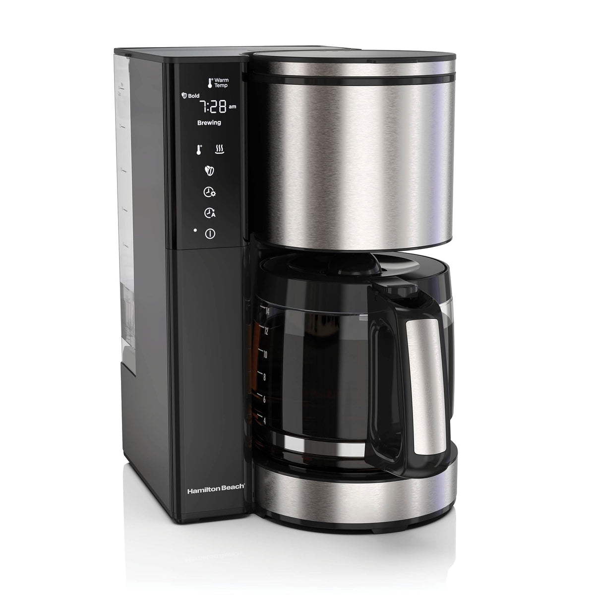 Hamilton Beach 14 Cup Programmable Coffee Maker With Easy Measure Light Up Reusable Filter, Removable 70 Oz. Water Reservoir, Bl