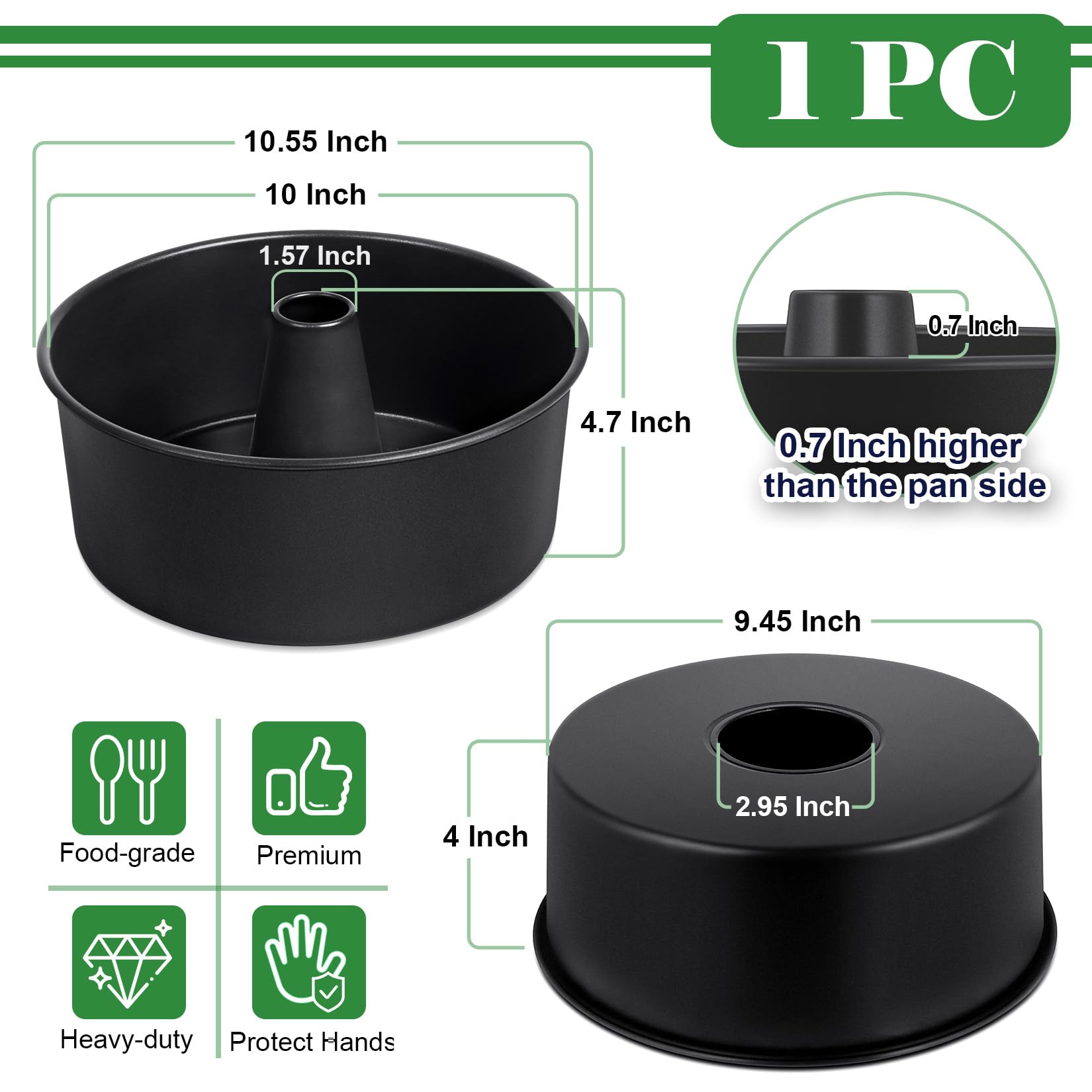 P&P Chef Nonstick Angel Food Cake Pan, 10 Inch Cake Pan Round Baking Tin, Tube Pan For Baking Pound Cake, Conical Hollow & One-P