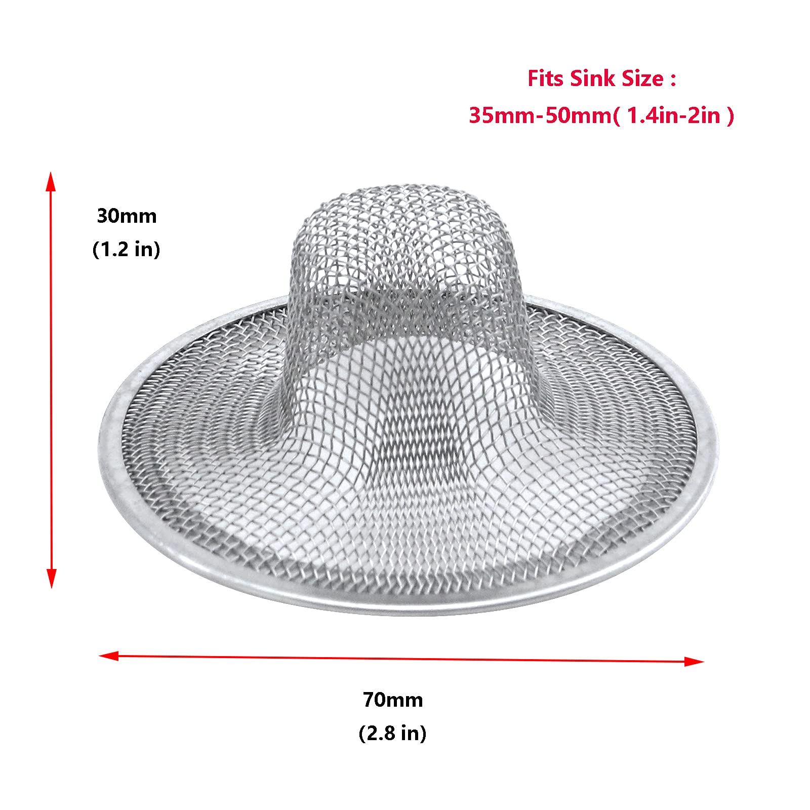 Antrader 2.8'' Top / 1.1'' Basket, Stainless Steel Anti-Clogging Foor Drain Sink Filter, Sewer Slag Net, Washing Dish Filter, 1M