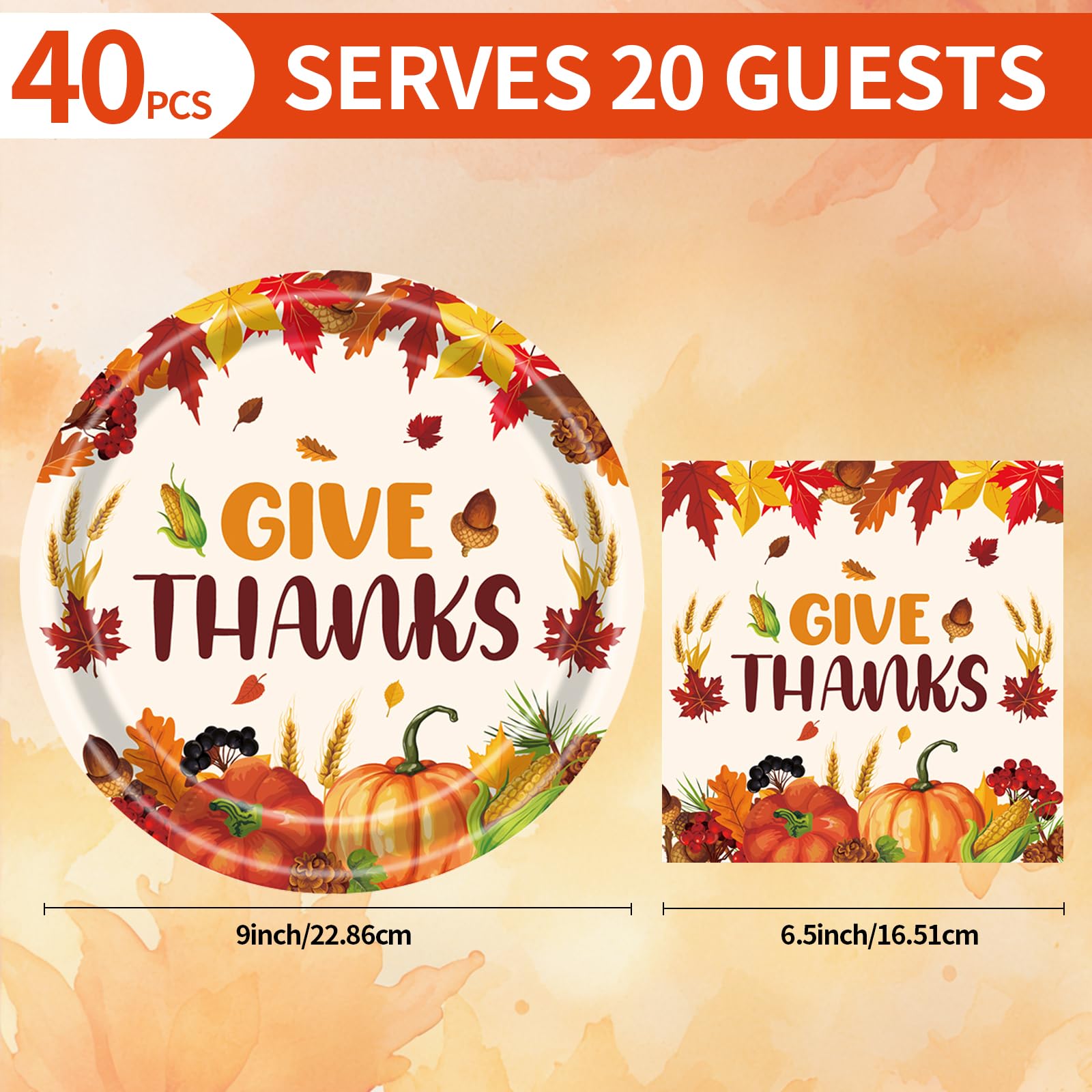 40Pcs Thanksgiving Party Plates and Napkins, Disposable Fall Paper Plates Dinner Plates Tableware Set for Harvest Holiday Friend
