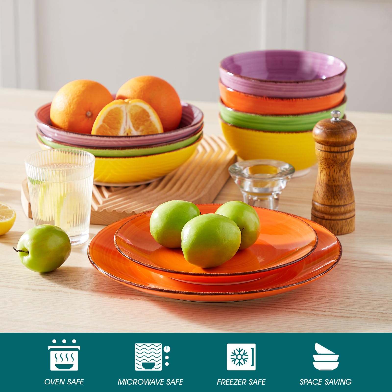 Vancasso Bonita Salad Plates, 8.5 Inch Colorful Small Dinner Plates Set, Ceramic Dessert Plate Serving Dishes Set Of 6, Microwav