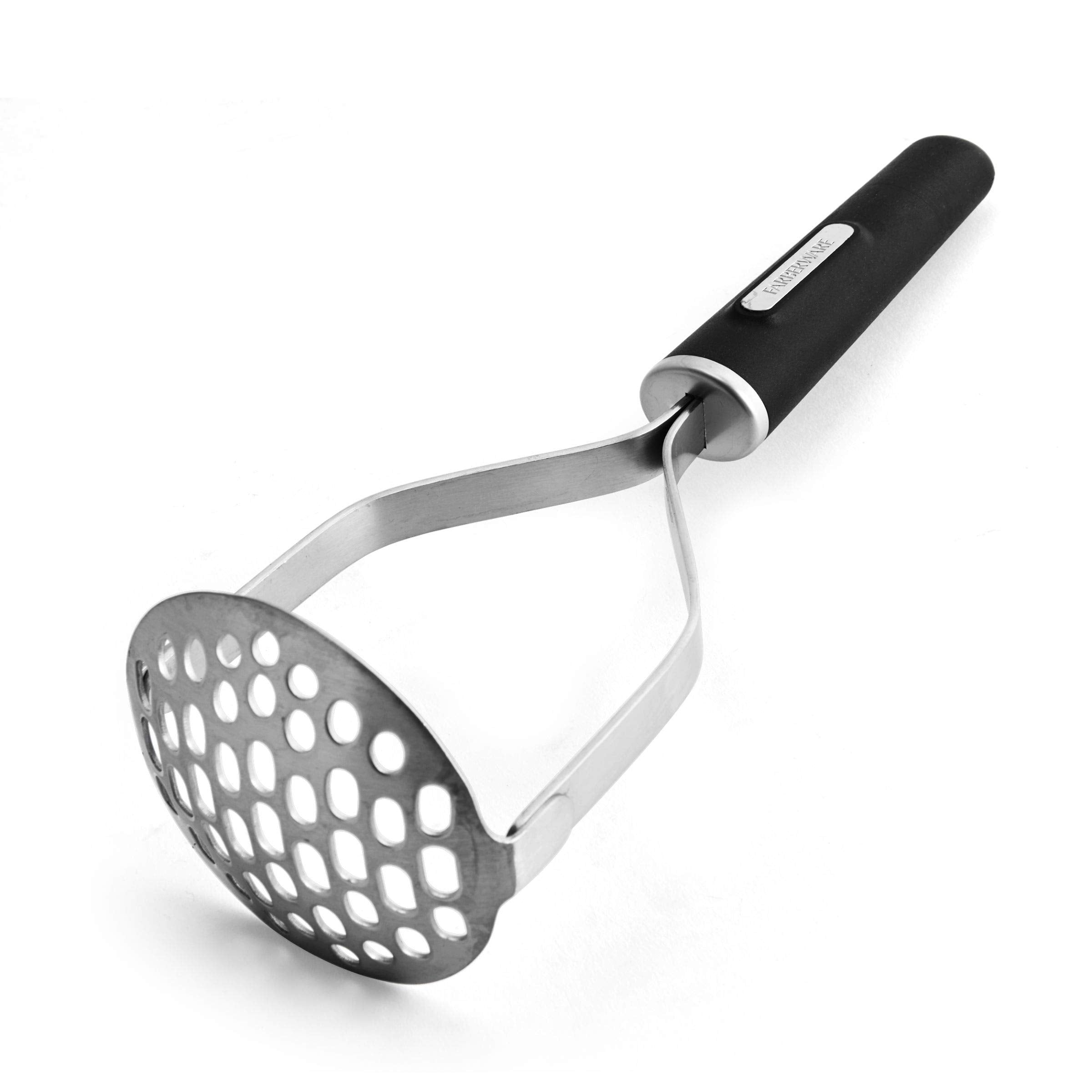 Farberware Professional Soft Handled Potato Masher Heavy-Duty Concave Head With Flat Tip For Easy Resting Stainless Steel , 10-I
