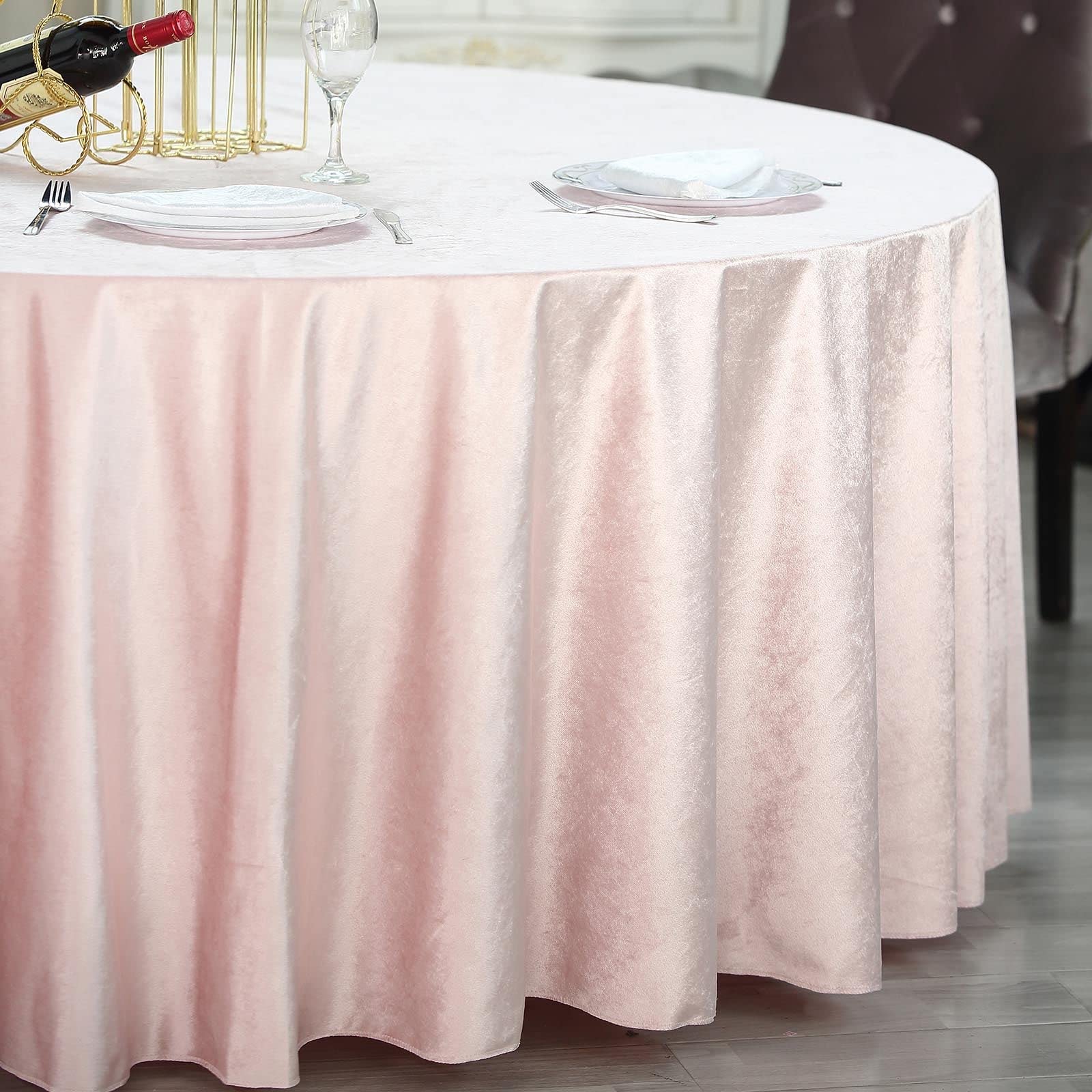 Tableclothsfactory 120 Inch Rose Gold Round Tablecloth - Premium Velvet Table Cloth For Wedding, Party, Banquet, And Events