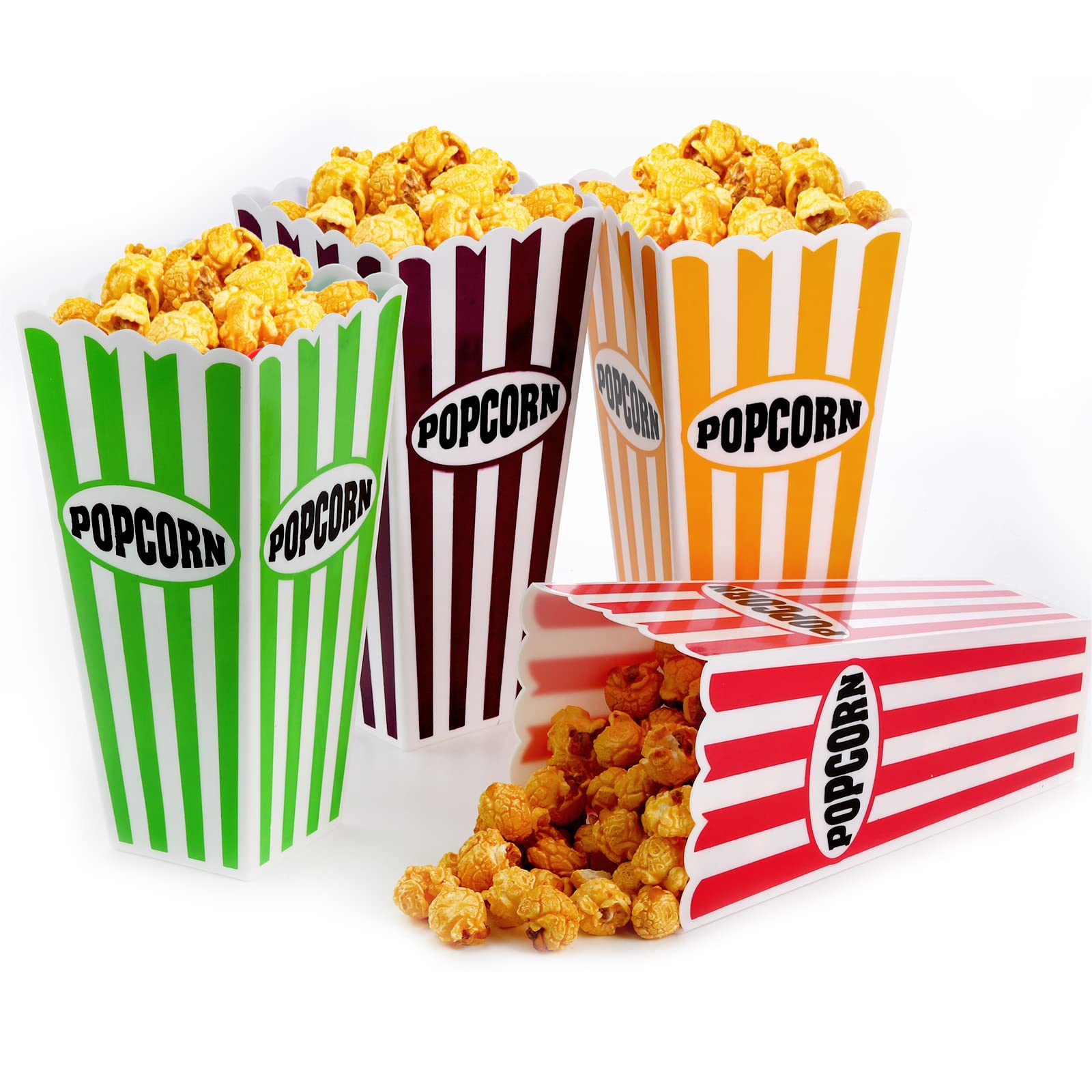 Jucoan 16 Pack Plastic Popcorn Containers, Retro Striped Popcorn Box, Reusable Popcorn Containers For Movie Night, Party, 7.5 X