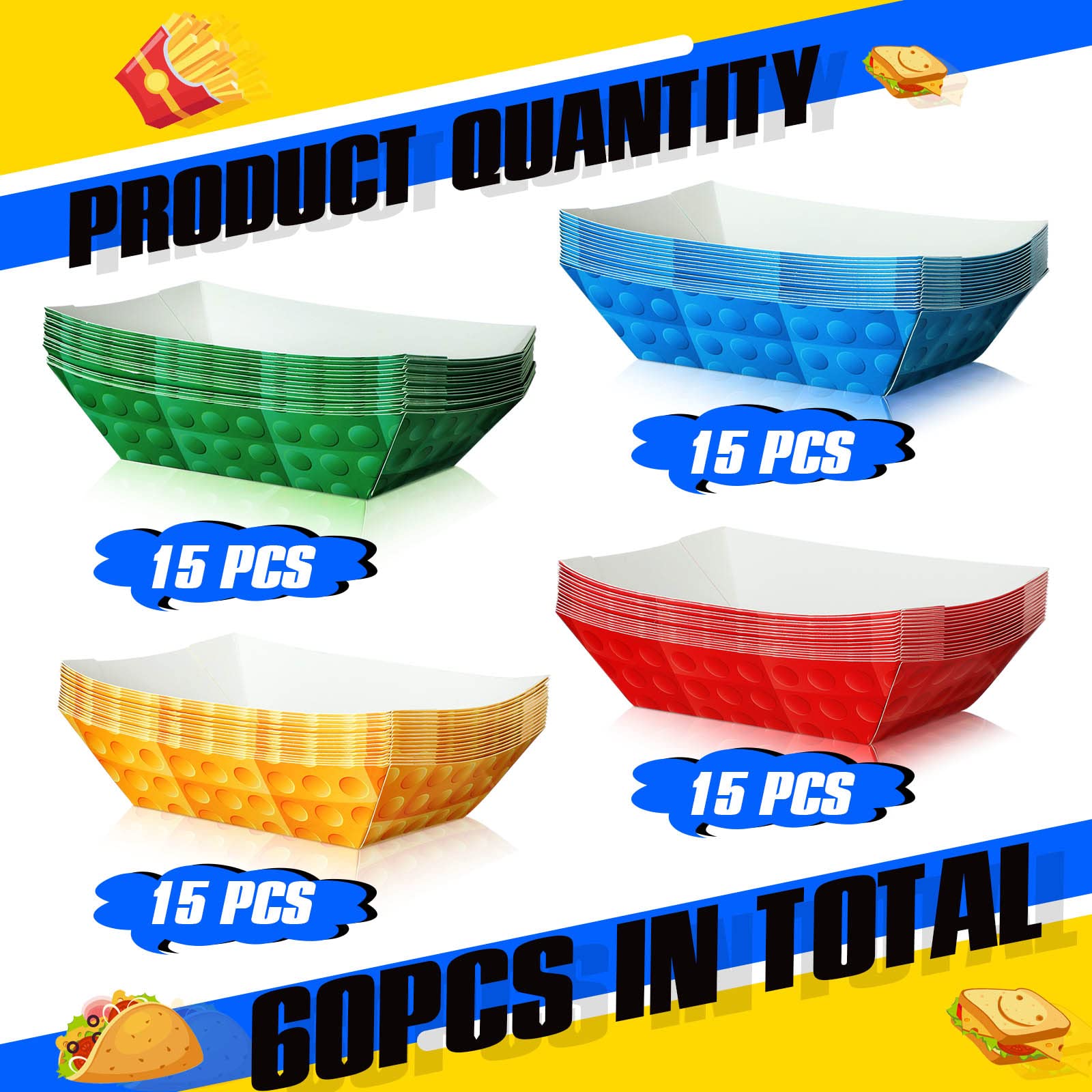 Ctosree 60 Pcs Building Block Favor Paper Food Trays Large Brick Theme Party Disposable Serving Tray Food Boats Nacho Trays Hot