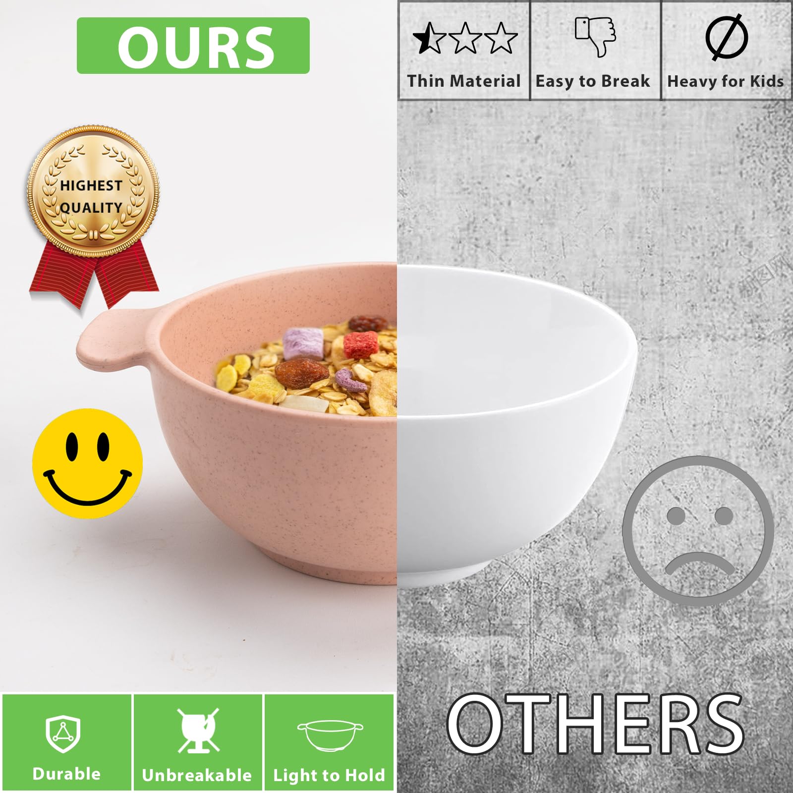 Shopwithgreen Unbreakable Kids Bowls -Microwave Dishwasher Safe- Wheat Straw Snack Bowl Sets For Kids/Toddler/Children/Baby Feed