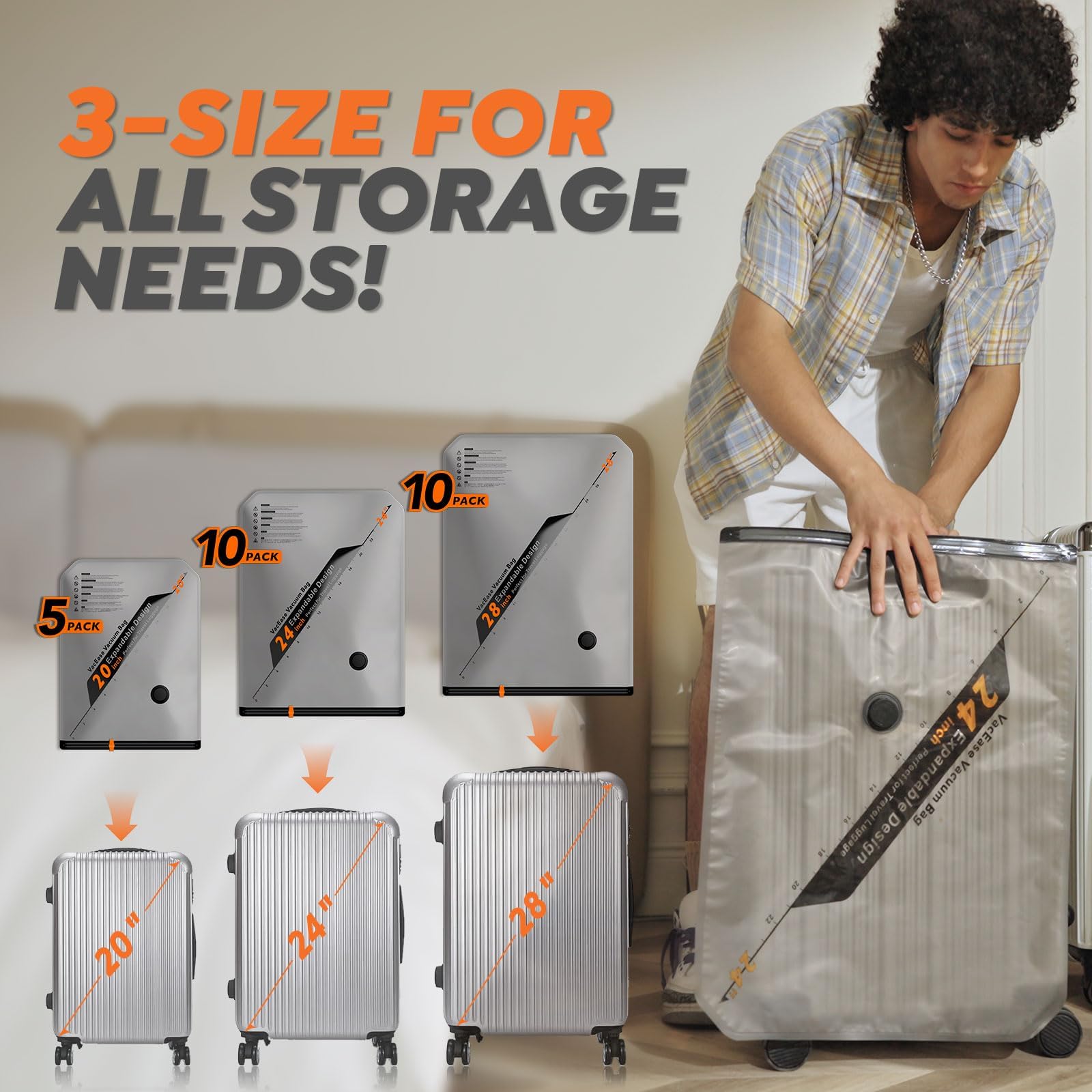 Rechargeable Wireless Pump Travel Storage Bags Set - 25 Pack Portable Space Saver Bags for Travel & Home - Vacuum Compression Pa