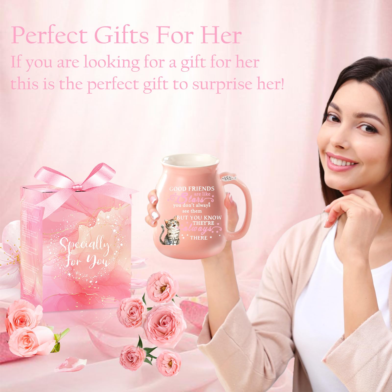 Friendship Gifts for Women Cute Cat Mugs Birthday Bestie Gifts for Women Kawaii Stuff Tea Cup Christmas Gifts Best Friend Bestie