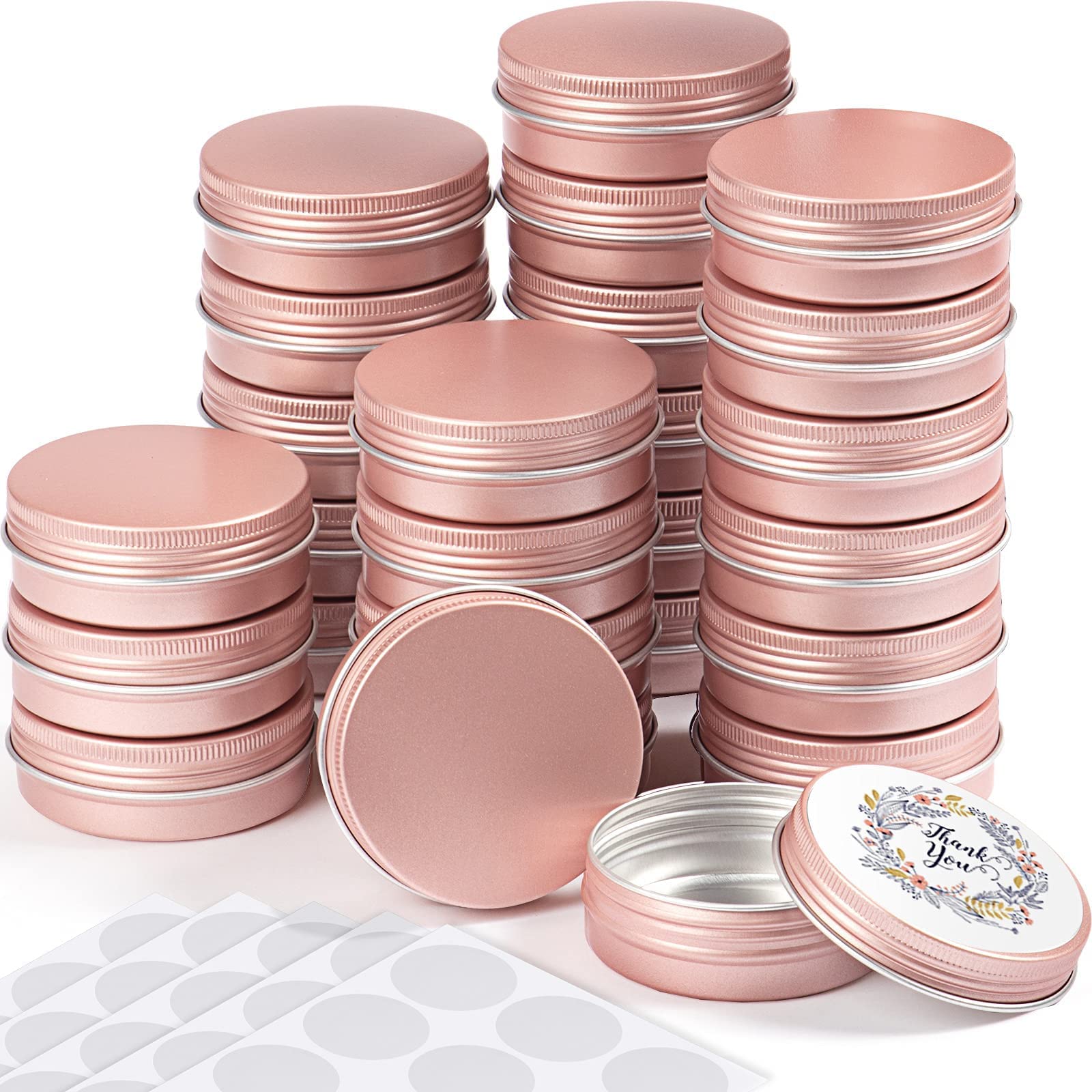 Patelai 72 Pcs 2 oz Aluminum Tins Salve Containers with Screw Lid and Labels Round Cans Travel Cosmetic Metal Tins Jar for Candl