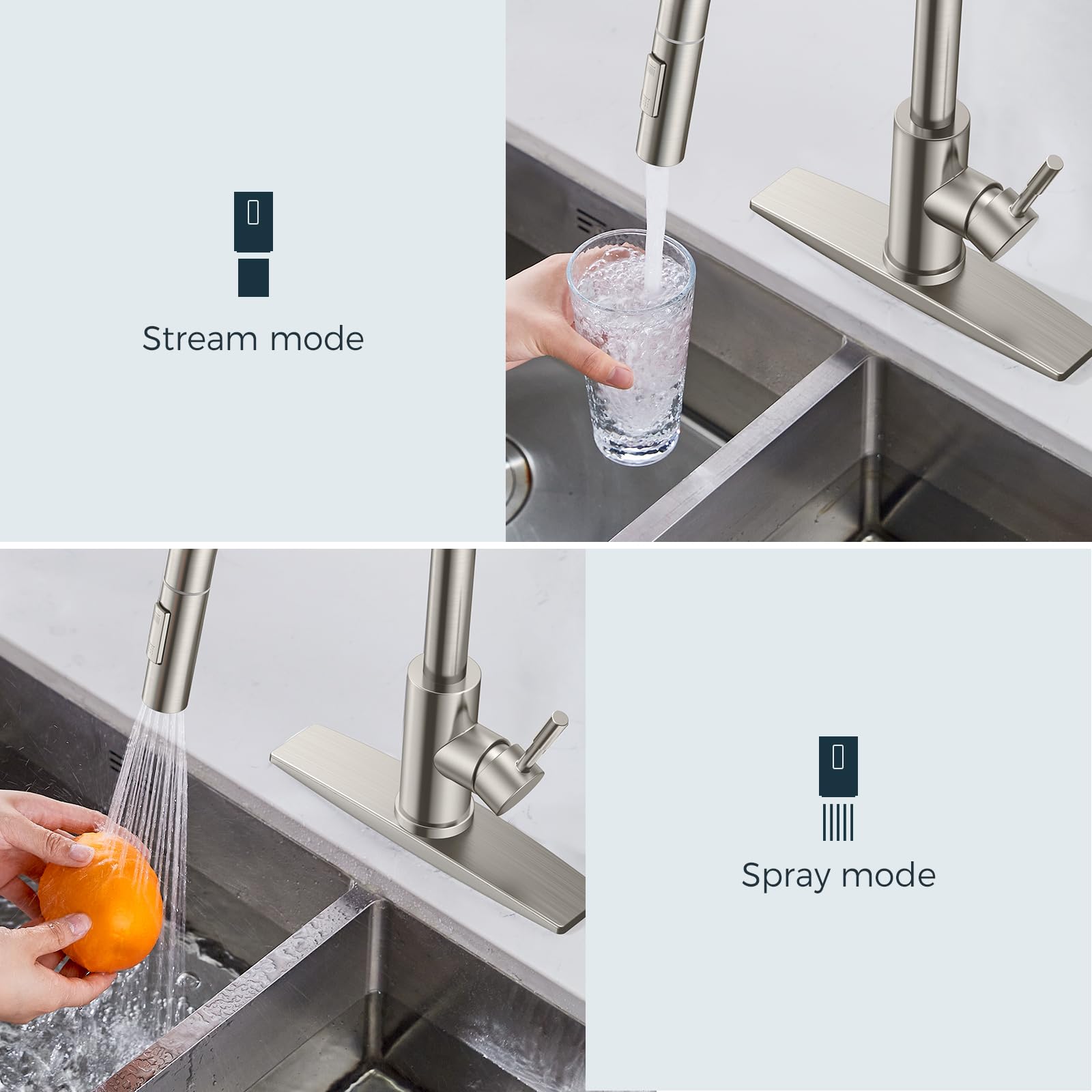 Forious Kitchen Faucet With Soap Dispenser, Kitchen Faucet With Pull Down Sprayer Brushed Nickel, Stainless Steel Modern Kitchen