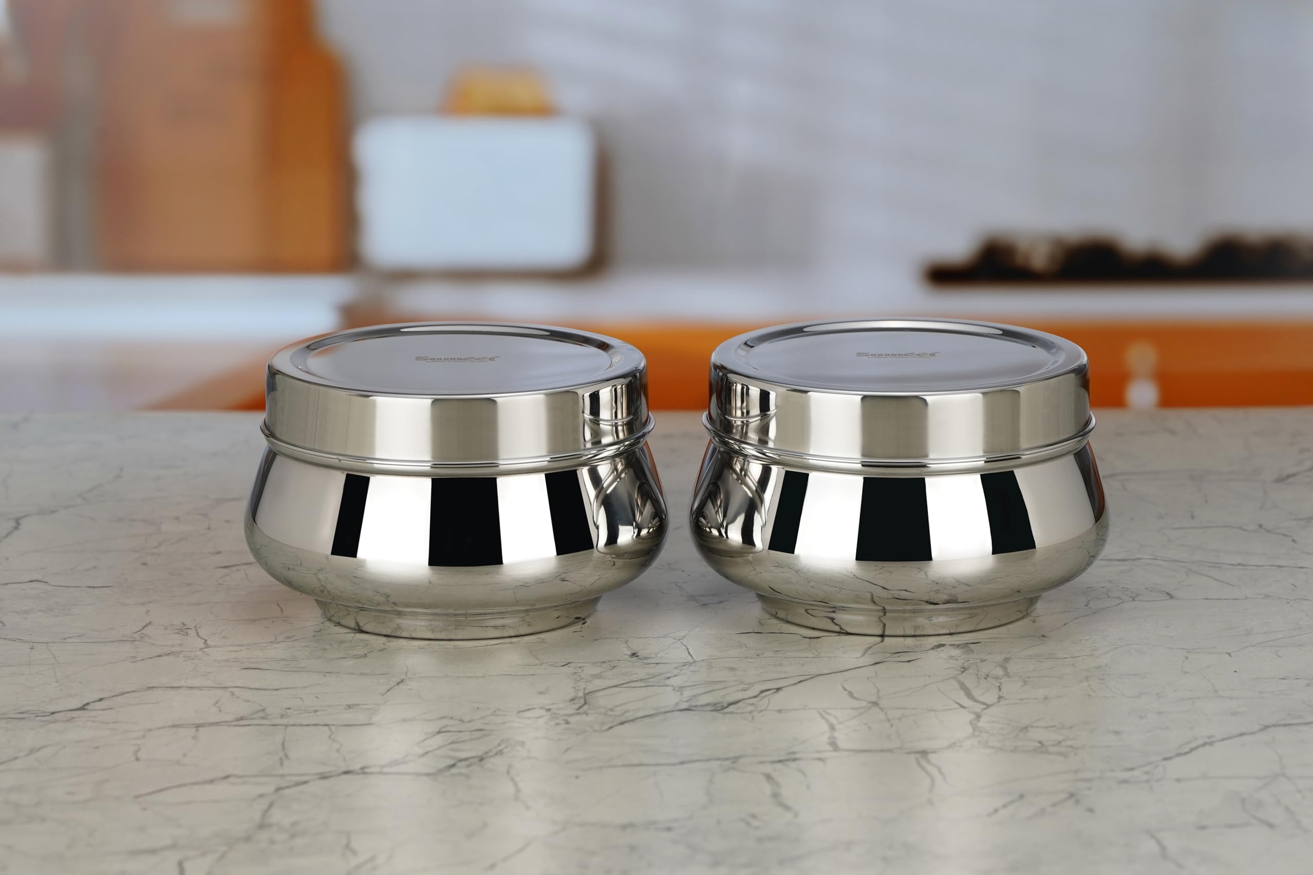 Sumeet Stainless Steel Handi Shape Canisters Dabba Storage Containers Set For Kitchen 11.6Cm Dia  900Ml  Pack Of 2  Silver