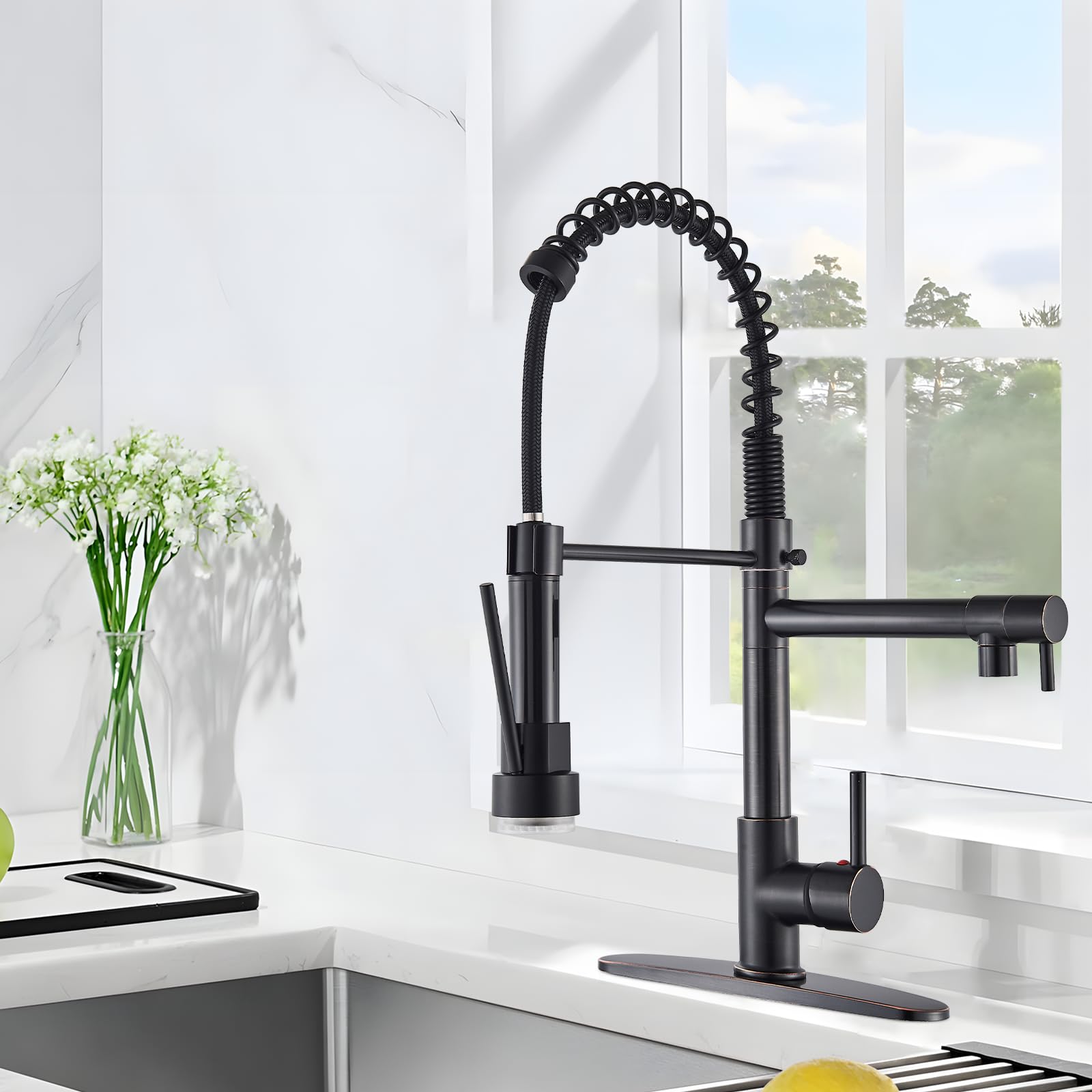 Pull Down Kitchen Sink Faucet with Sprayer Commercial Solid Brass Oil Rubbed Bronze Kitchen Sink Faucet with LED One Hole Or 3 Hole Faucet for Farmhouse