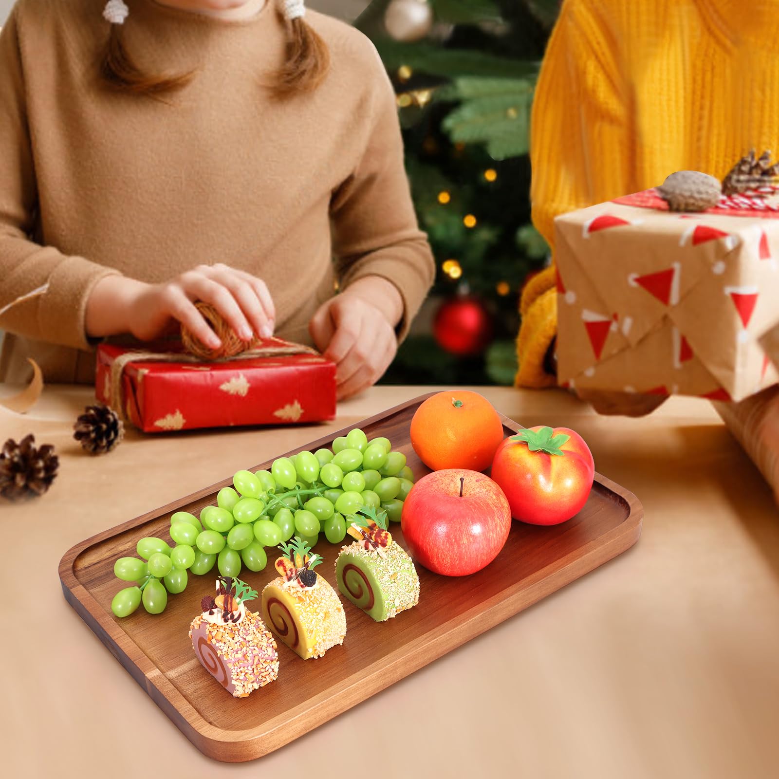 16'' X 10'' Rectangle Large Serving Trays Wooden Charcuterie Boards Rectangular Serving Platters For Cookie, Snack, Appetizer, D