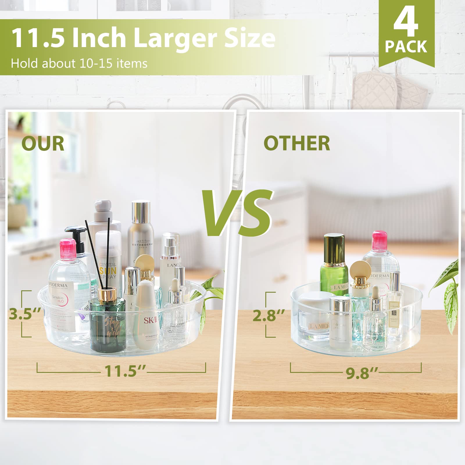 2 Pack Lazy Susan Organizer For Cabinet, Upgraded 11.5'' Clear Lazy Susan Turntable With Handles And Raised Edge, Rotating Lazy