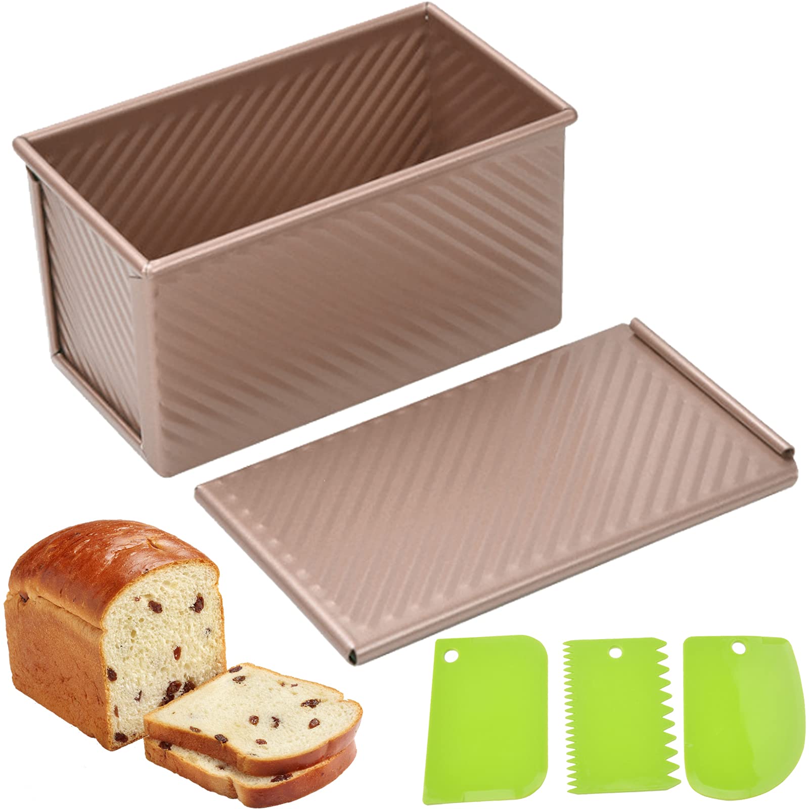 Pullman Loaf Pan With Lid, 1Pound Dough Capacity Rectangular Bread Pan, Non-Stick Long Bread Pans For Homemade Bread, 9X4Inch Pu