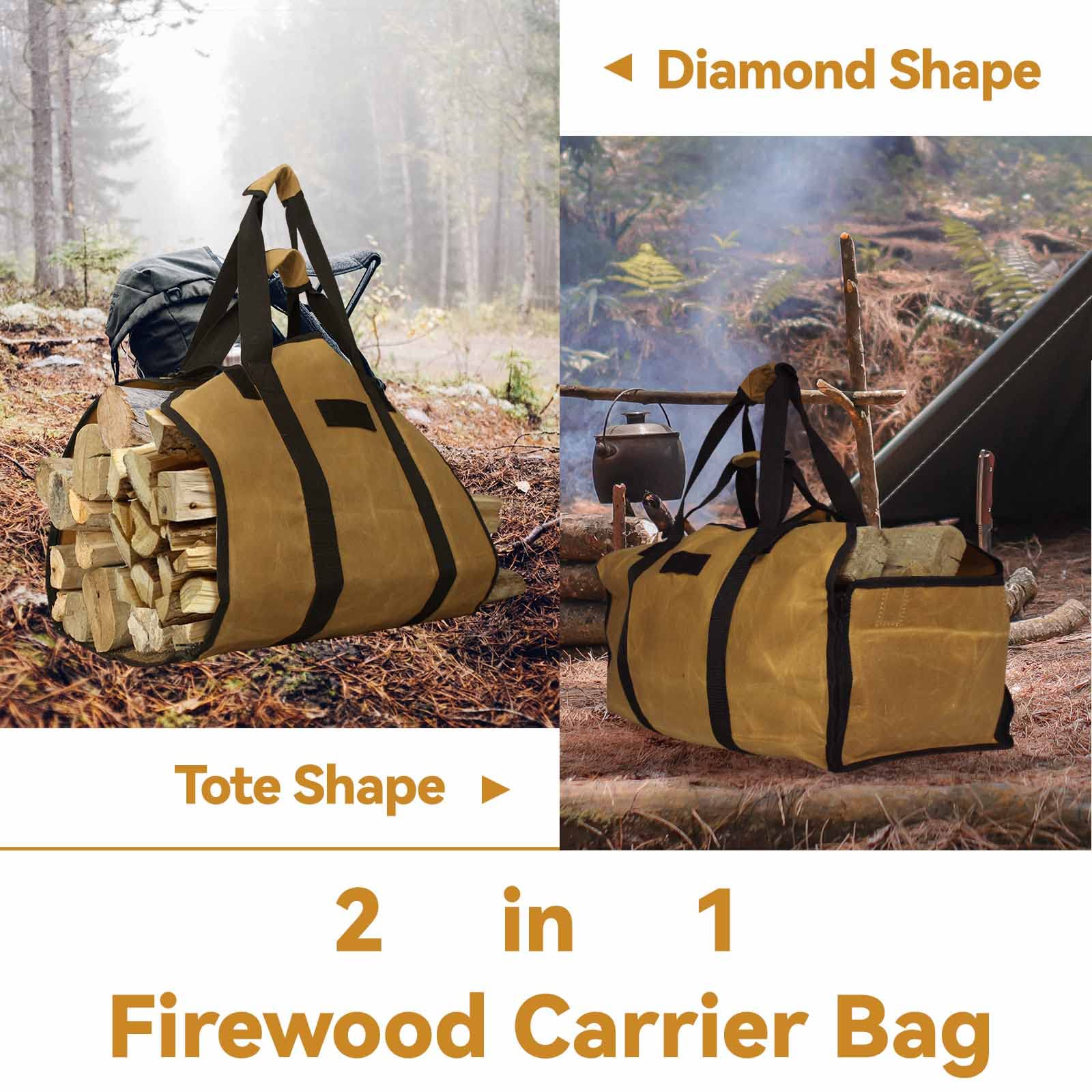 Cupohus Extra Large 2In1 Firewood Carrier Waxed Canvas Bag 44   X23   , Heavy Duty Log Holder Tote Bag With Handles And Shoulder