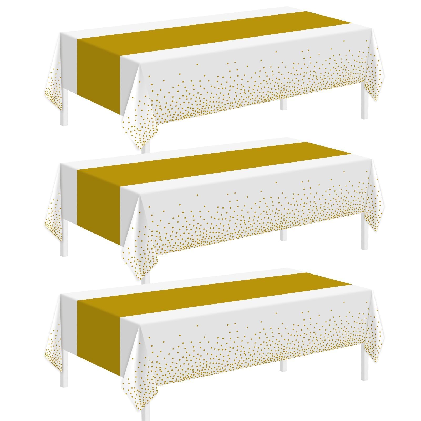 Childom 3 Pack White and Gold Tablecloths for Events,54x108 Plastic Table Cloths for Rectangle Tables,Disposable Party Table Cov