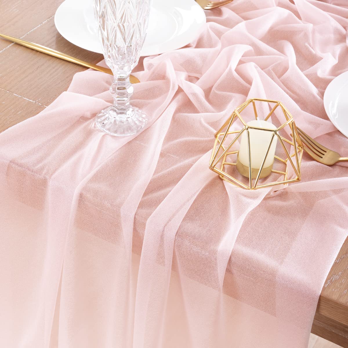 Socomi 10Pcs Blush Pink Gauze Table Runner Bulk 10Ft Chiffon Like Wedding Table Runner For Bridal Shower Decorations Baby Shower