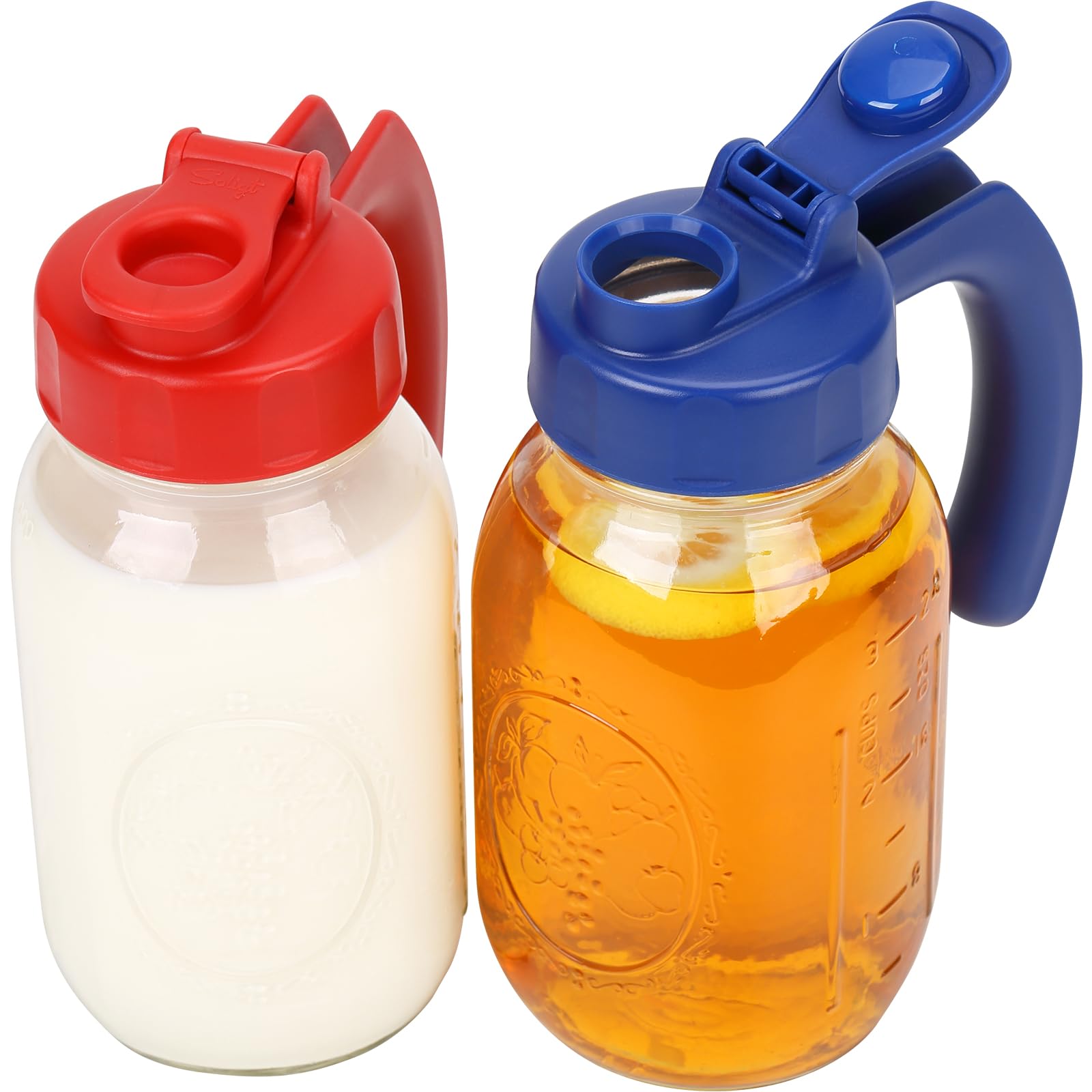 2 Pack Regular Mouth Mason Jar Lids with Handle, Airtight & Leak-proof Seal, Easy Pouring Spout, Turns your Mason Jar into Pitch