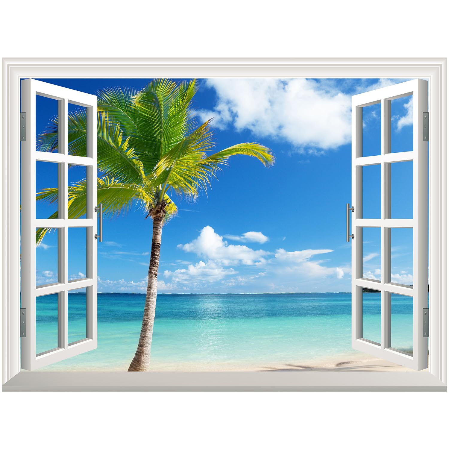 wall26 Grand Waterfall Green Mountain Open Window Mural Wall Sticker (24''x32''  Tropical View)