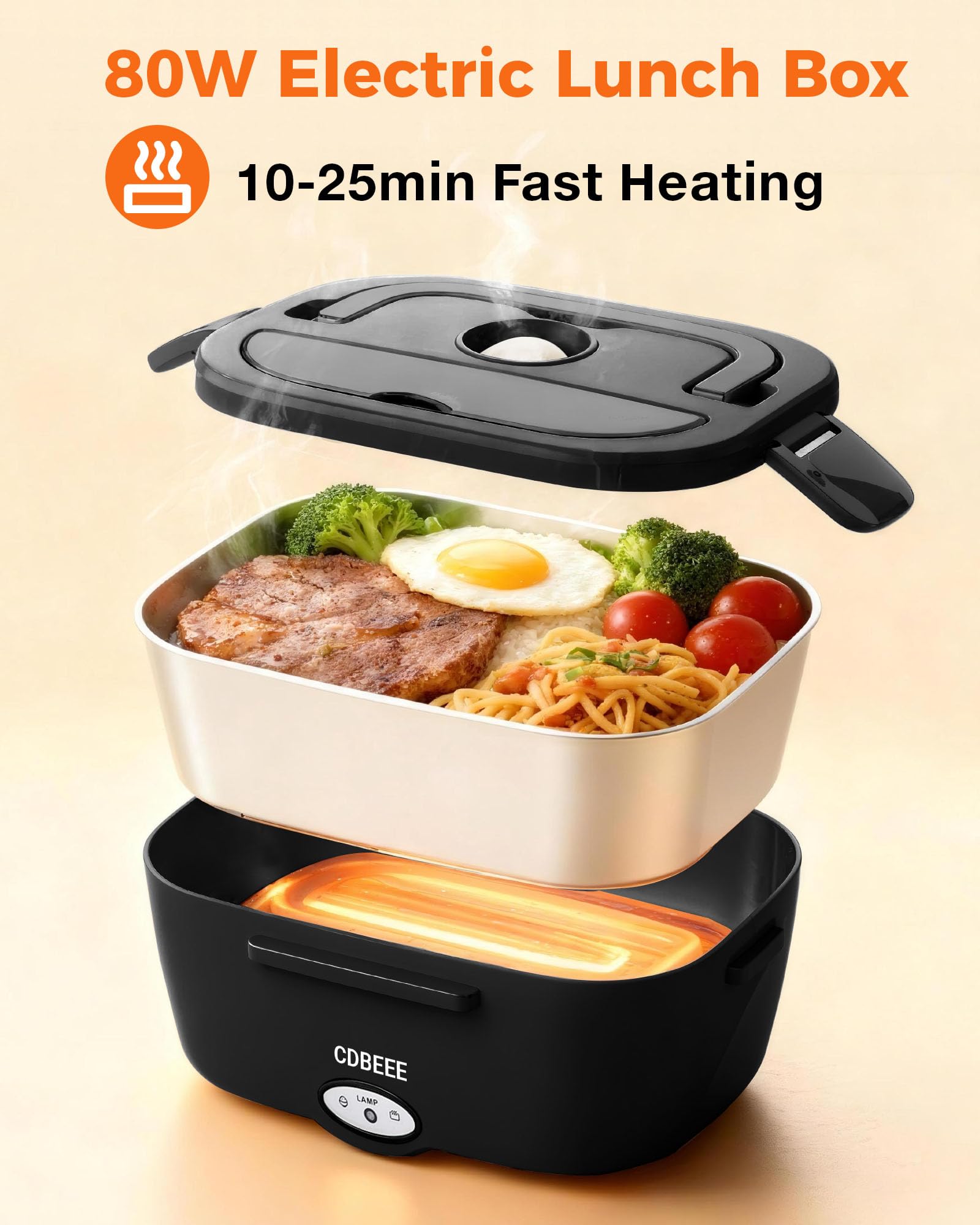 Electric Lunch Box, 33OZ Portable Food Warmer | 100W Rapid Heating & Leak-Proof 304 Stainless Steel | 3-in-1(Car 12V/24V & Home