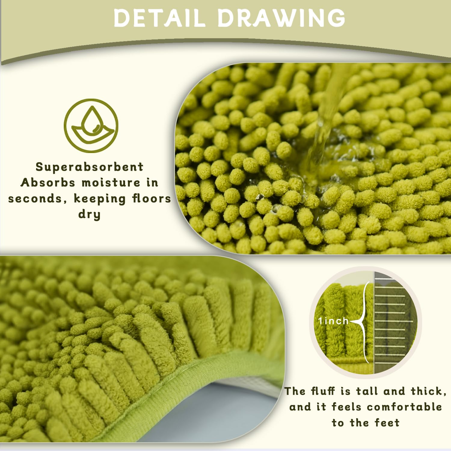 Bathroom Rugs Sets 2 Piece Bathroom Rugs Absorbs Water Soft Bath Mat,Chenille Bathroom Carpet, Non-Slip Bath Rugs Washable Bath